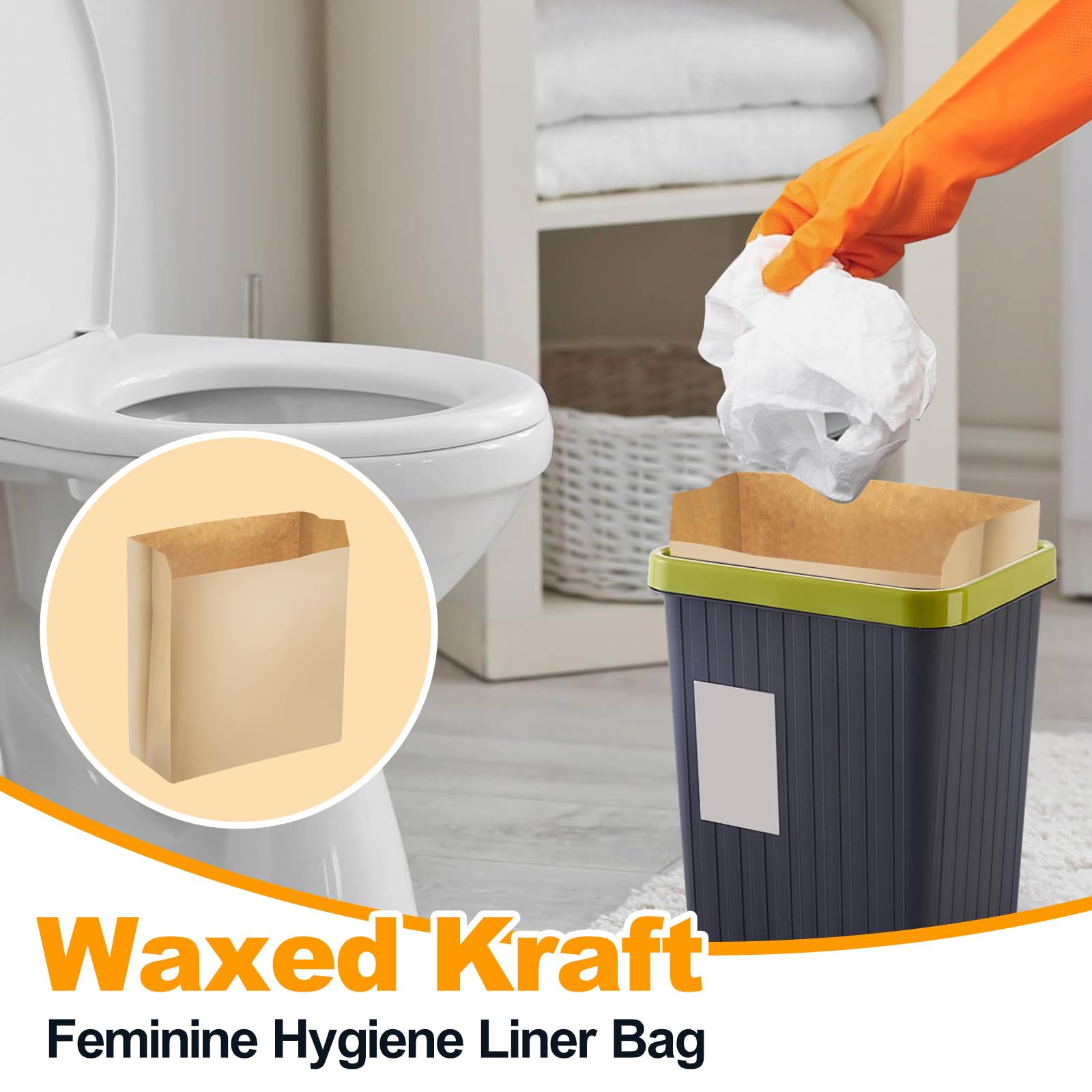 500 Pcs Waxed Sanitary Napkin Disposal Bags - Feminine Hygiene Liner Paper Bags 7.5'' x 10'' x 3.5'' Wax Lined for Bathroom, Commercial, Personal Restroom, Janitorial Dispenser