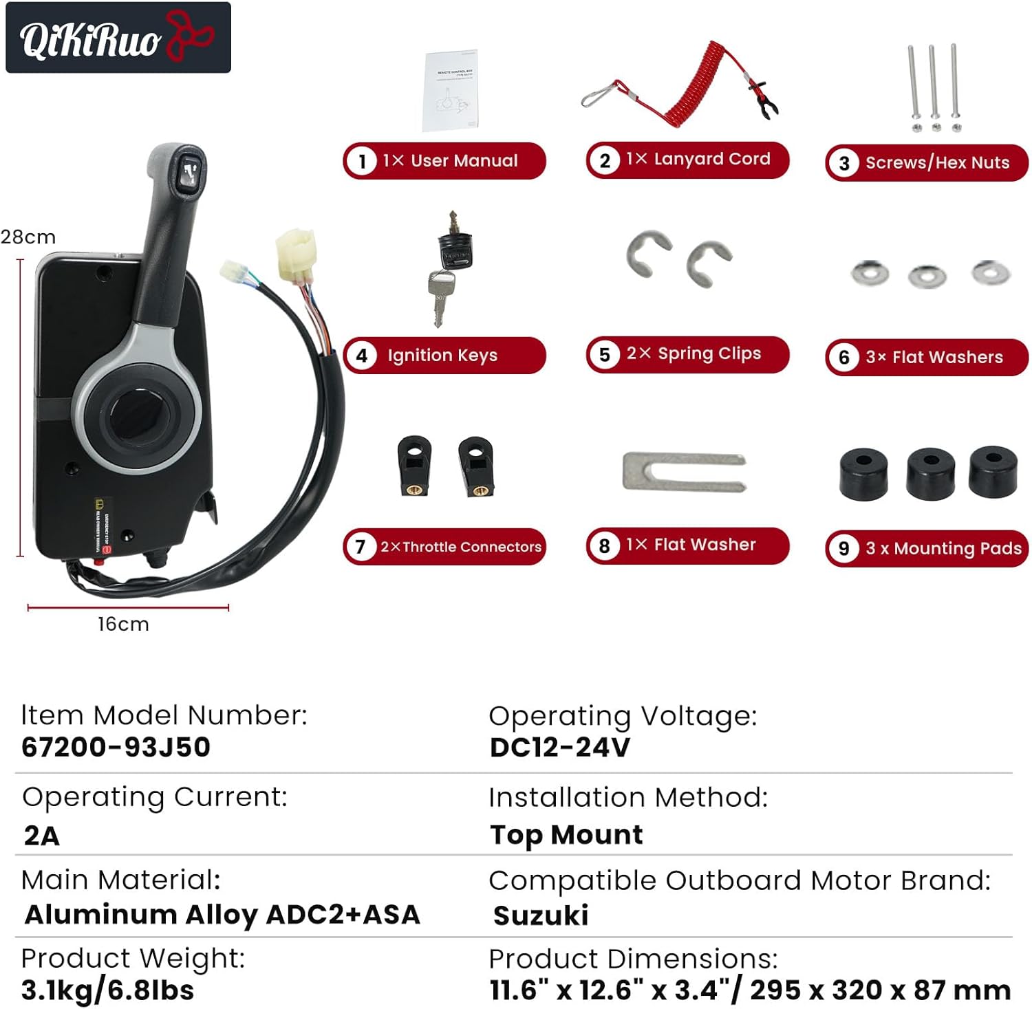 67200-93j50 Boat Motor Side Mount Remote Control Box for Suzuki,With PTT Switch No Hardness,16 Pin,Right Hand