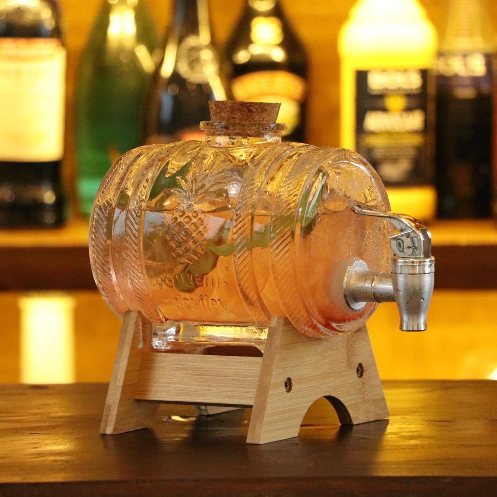 Amazon.co.jp: ワイン樽 ガラス 1L 横置き ドリンクサーバー 蛇口付き