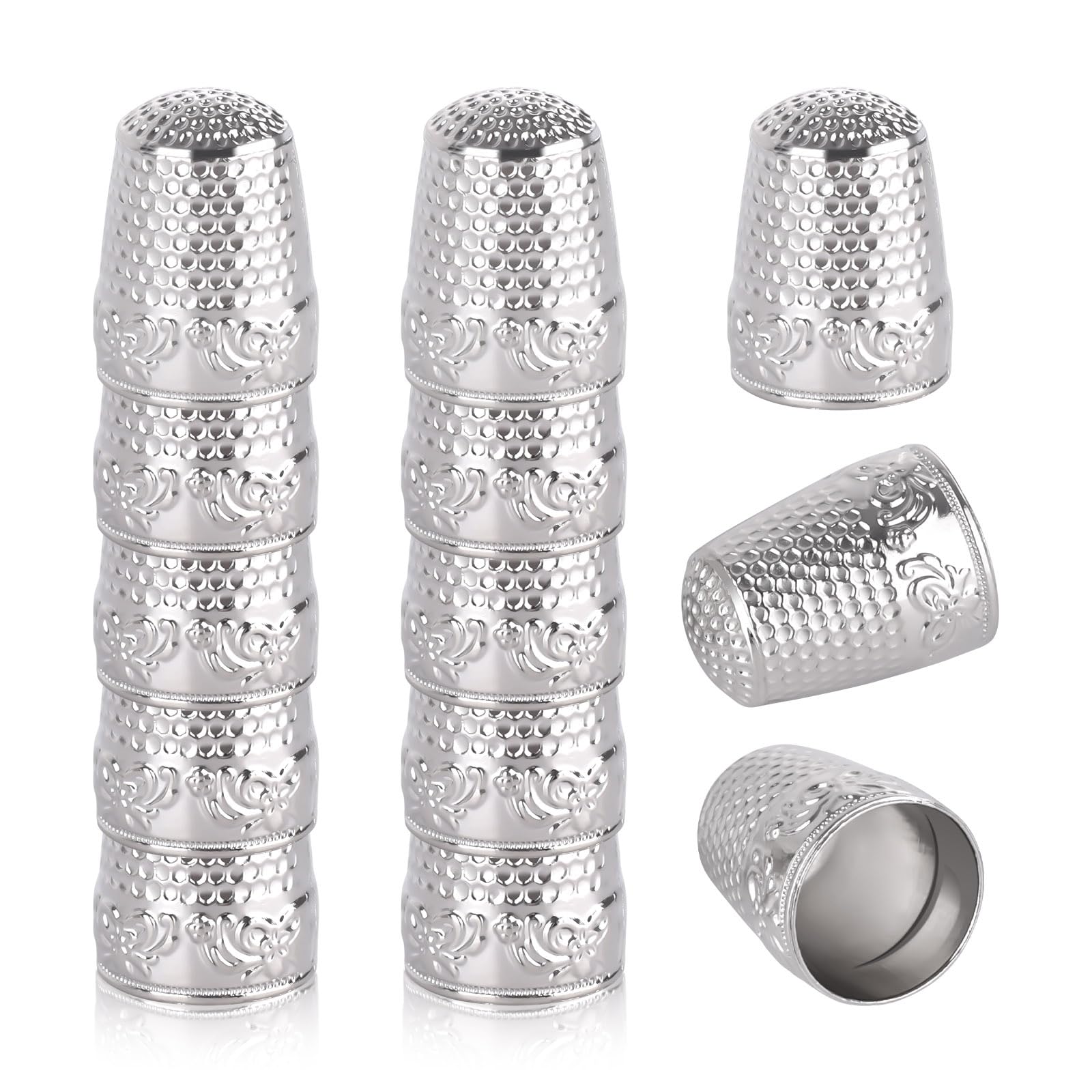 Thatyro 20 Pieces Metal Sewing Thimble Guards, Silver Finger Protectors for Sewing, Thimble Fingertip Protector for Hand Knitting Embroidery Needlework Quilting Craft DIY Tools