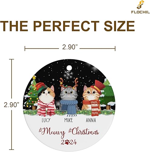 Miniatura 7 de FLOCHIL Personalized Cat Ornaments for Christmas Tree, Custom Name Cat Christmas Ornament 2023, Gifts for Cat Lovers, Pet Lovers Ceramic Ornament
