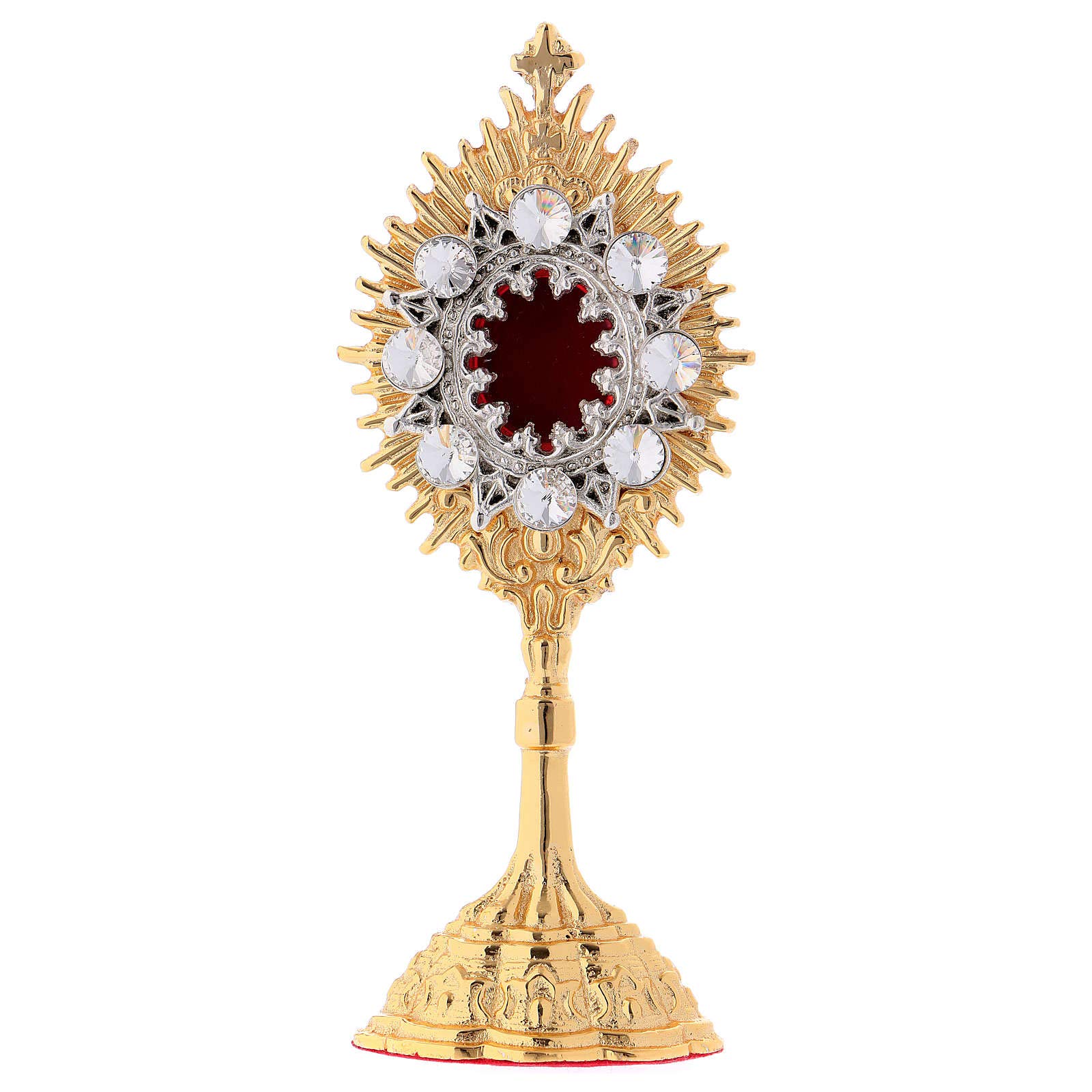 Holyart Ostensori, Teche, Reliquiari Metallo: Reliquario Ottone Dorato e Pietre Bianche h 14 cm