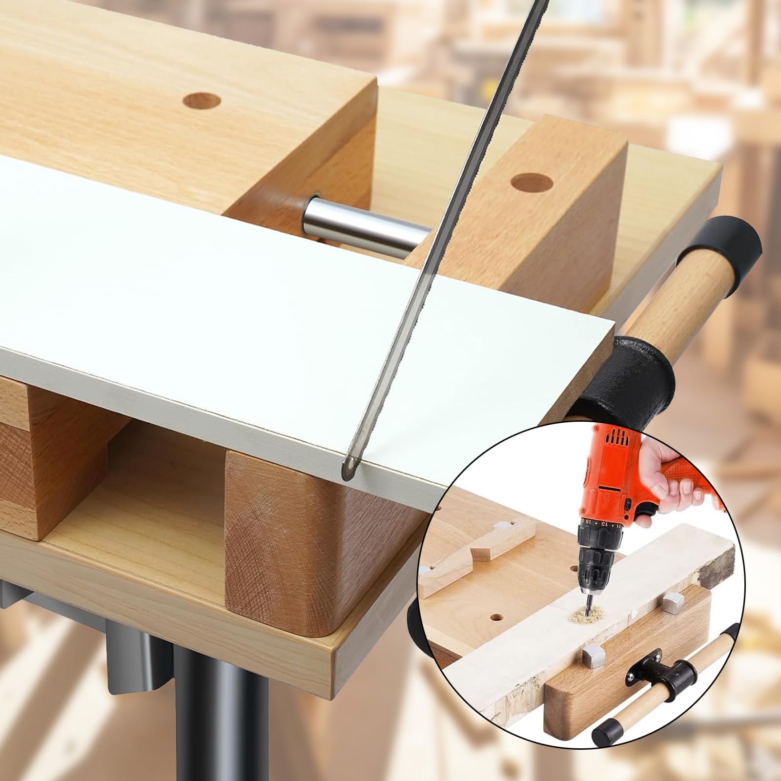 Banco de Carpintero, Mini Banco De Trabajo Portátil con Tornillo Carpinteria Mesa de Trabajo Taller Móvil Torno para Madera Adecuado para Tallado, Corte, SujecióN, Cepillado