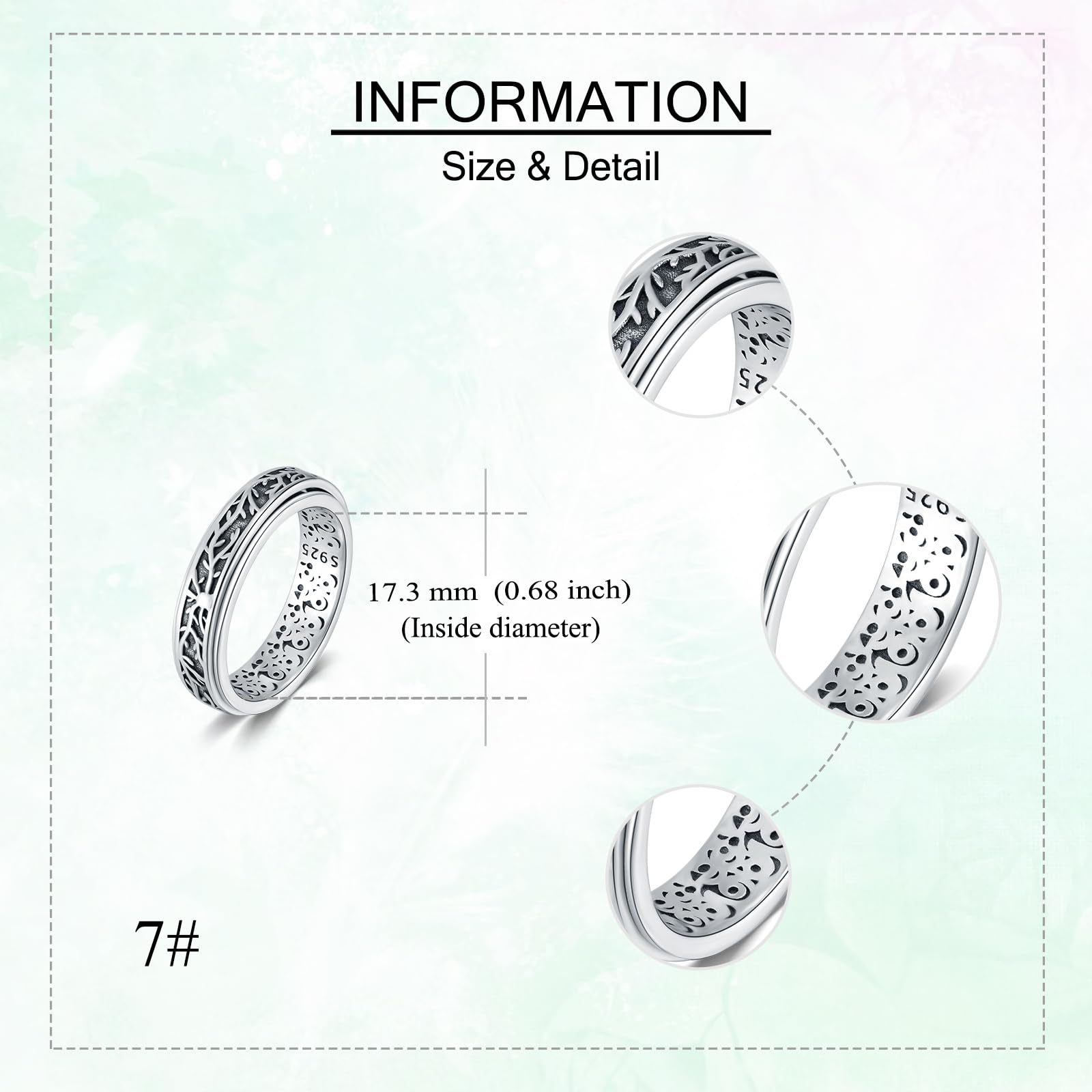 Anillo antiestrés de plata de ley 925 para mujer, anillo giratorio para la ansiedad, regalo para mujeres y hombres, Ester, Sin piedras preciosas