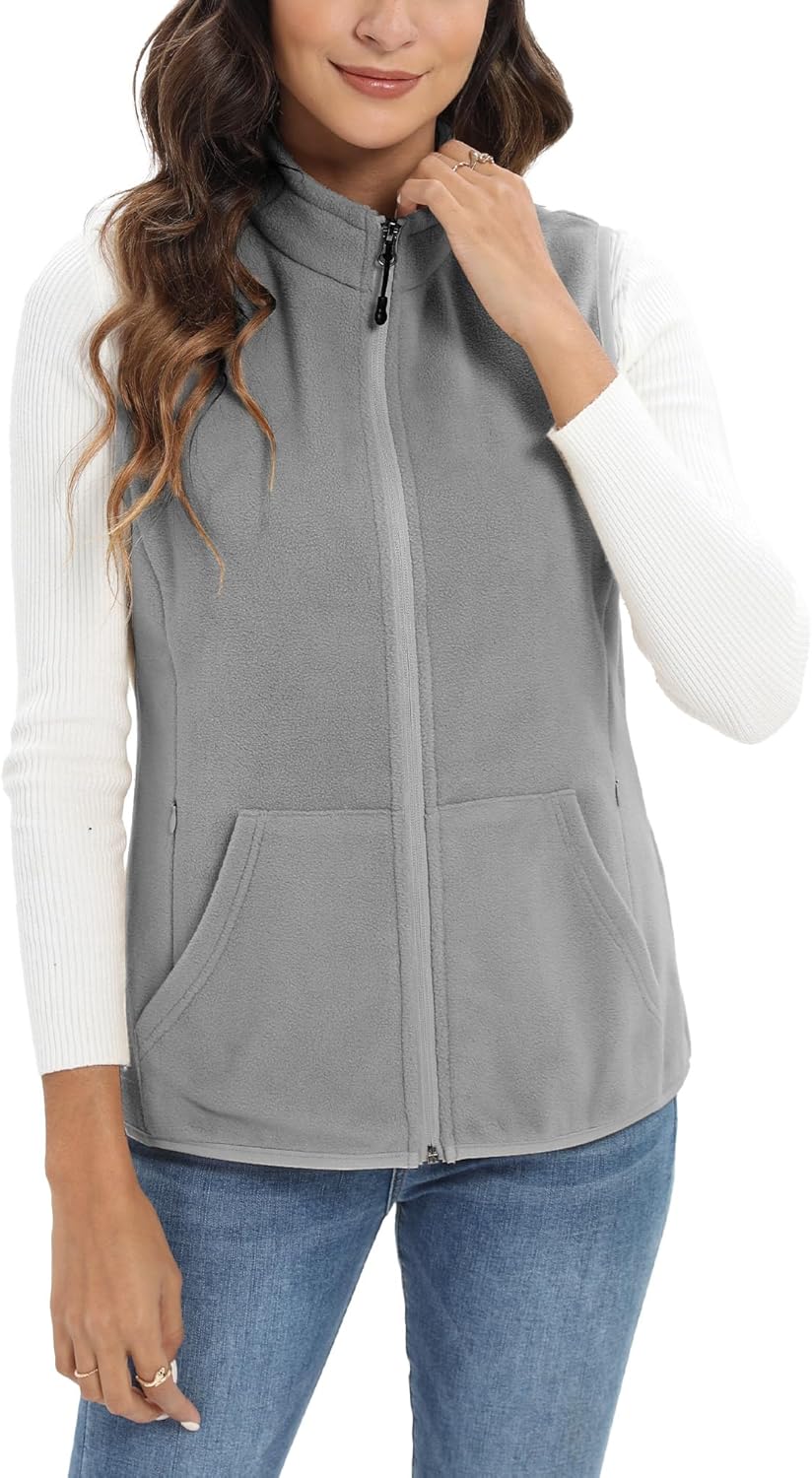 Argstar Women's Fleece Vest, Sleeveless, 6 Pockets, Lightweight, Casual, for Daily Life and Outdoor Activities