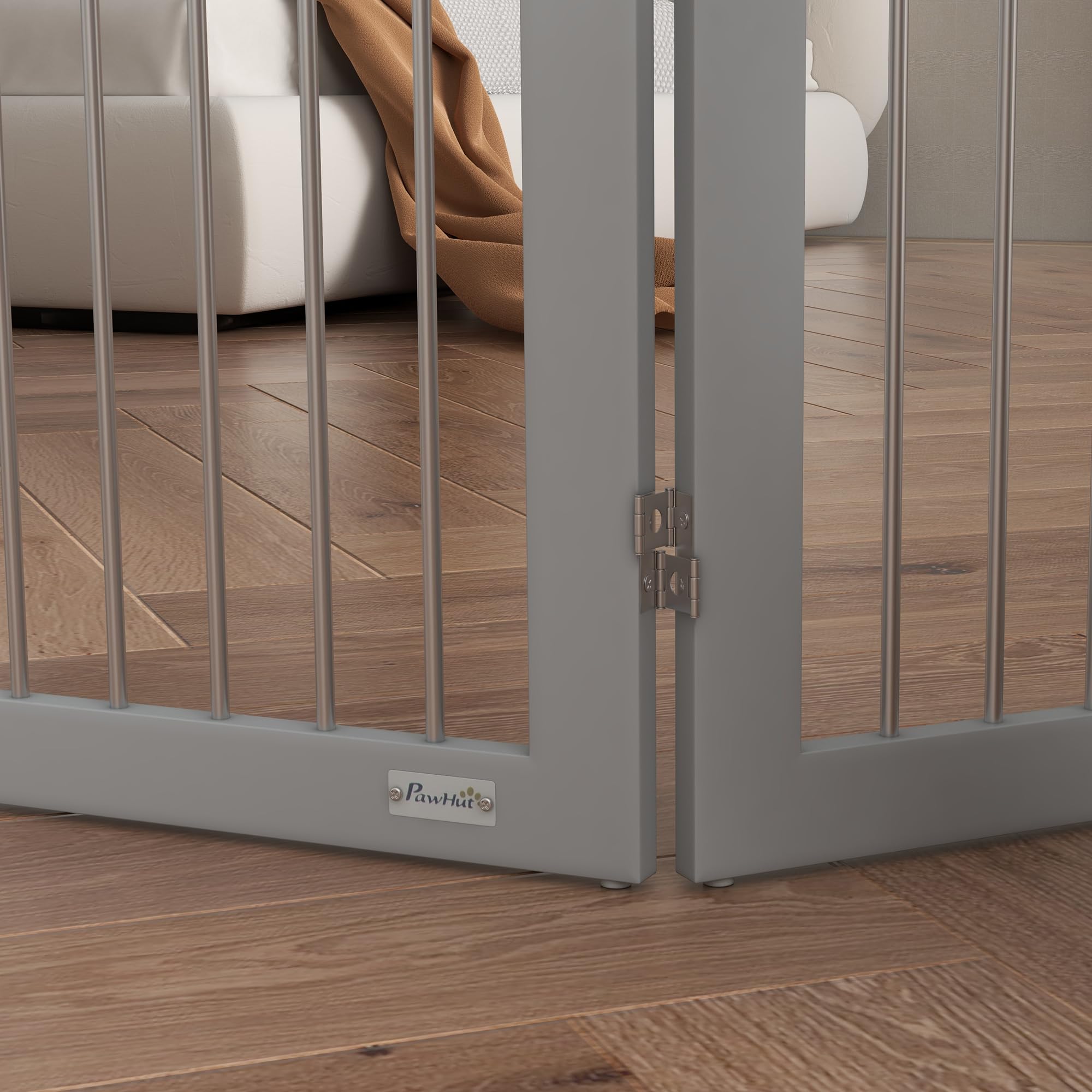 PawHut Barrera de Seguridad para Perros, Valla Plegable 154x30x80 cm Gris | para Escaleras y Puertas, Perros Pequeños y Medianos, 3 Paneles, con Soporte de Pie, para Interiores