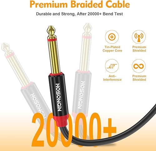 Miniatura 4 de HOSONGIN Cable de inserción de interconexión estéreo TS dual de 14 de pulgada a doble TS de 14 de pulgada, cubierta de PVC, enchufe chapado en oro,