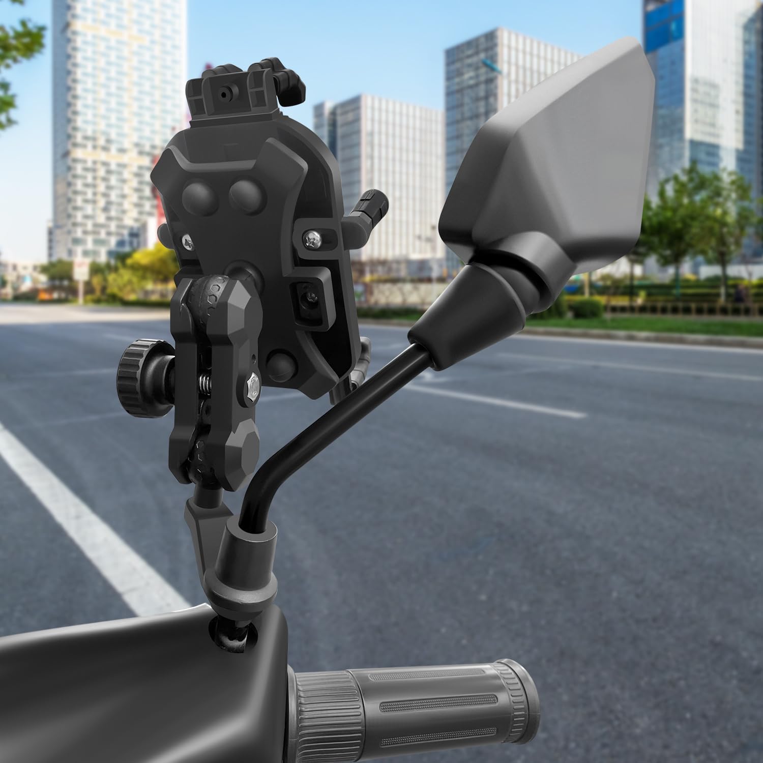 Motorcycle Rear View Mirror Phone Mount Compatible with 4.8-7" Cell Phone 360° Rotatabe Motorbike Rearview Mirror Phone Holder with Vibration Dampener for Motorcycle ATV Scooter Moped Bike Stroller