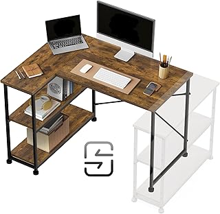 TRIUMPHKEY L Shaped Desk Corner Desk with Shelves Reversible 110CM Office Desk Rustic Brown