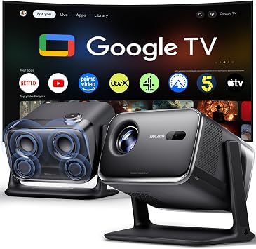 Aurzen BOOM mini Google TV Smart Projector with WiFi and Bluetooth | 4K Supported Outdoor & Home Movie Projector with 20W Speakers DoIby Audio, Real-Time Focus & Keystone, 500 ANSI Lumens, Black