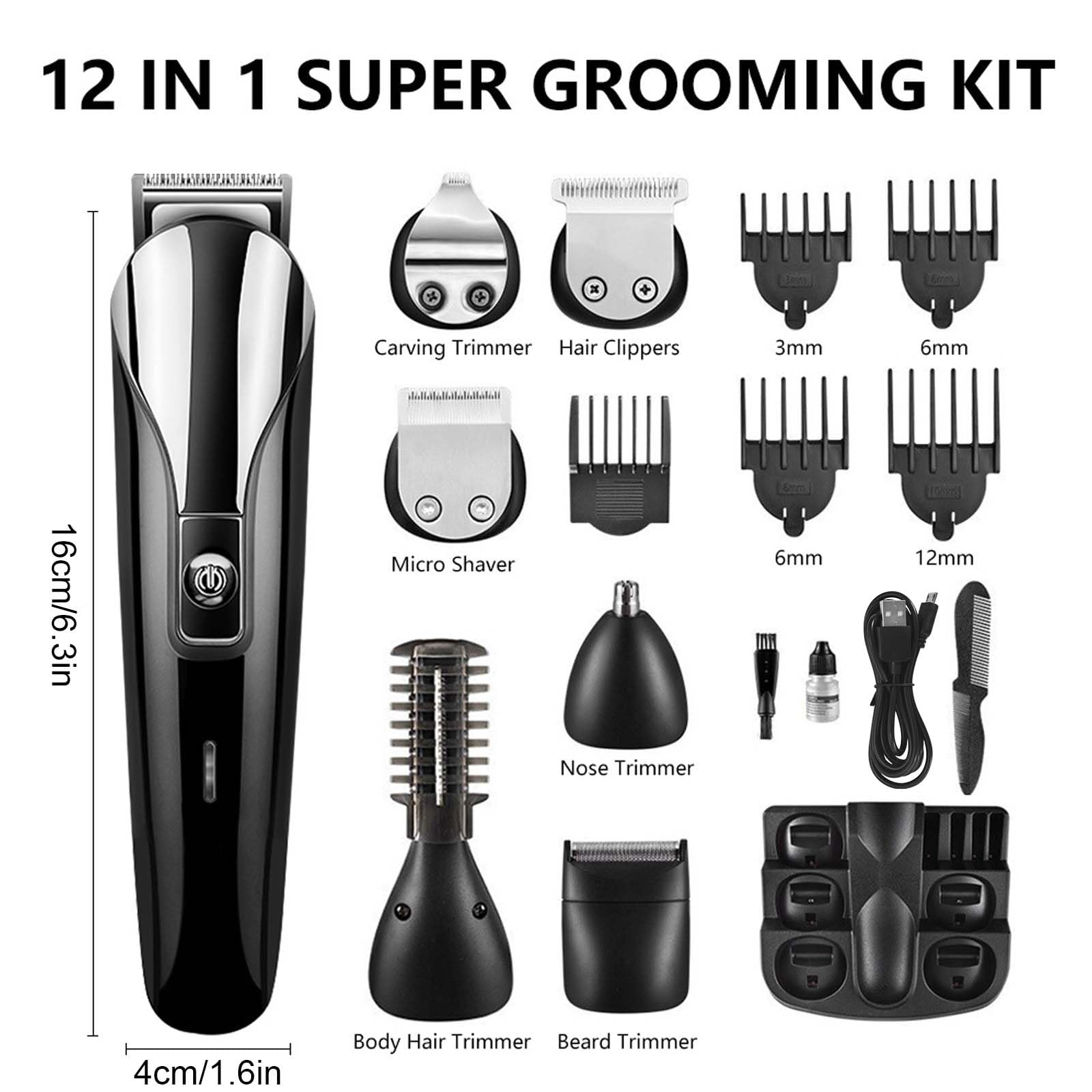 Colexy Barttrimmer Herren Haarschneidemaschine Set, 12-in-1 Haarschneider Pflegegeset Nashaartrimmer Körperhaartrimmer präzise Rasierer elektrische Herren, Wiederaufladbarer & Wasserdichter