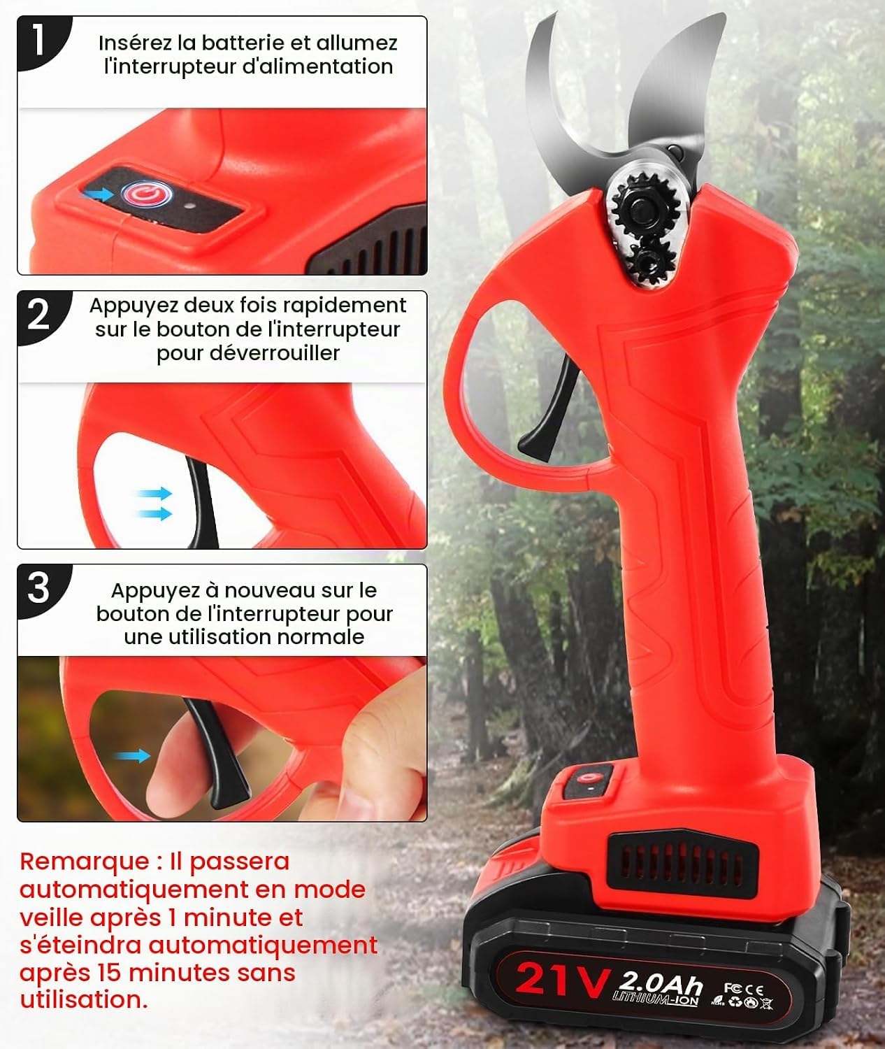 Forbici Potatura a Batteria, Cesoie Potatura Elettriche Professionali con 2x2000mAh Batterie, Motore Brushless, Forbice Elettrica Potatura per Giardinaggio