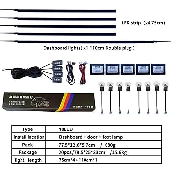 Amazon | 車内アンビエントライト、18 in 1 128カラフルLED