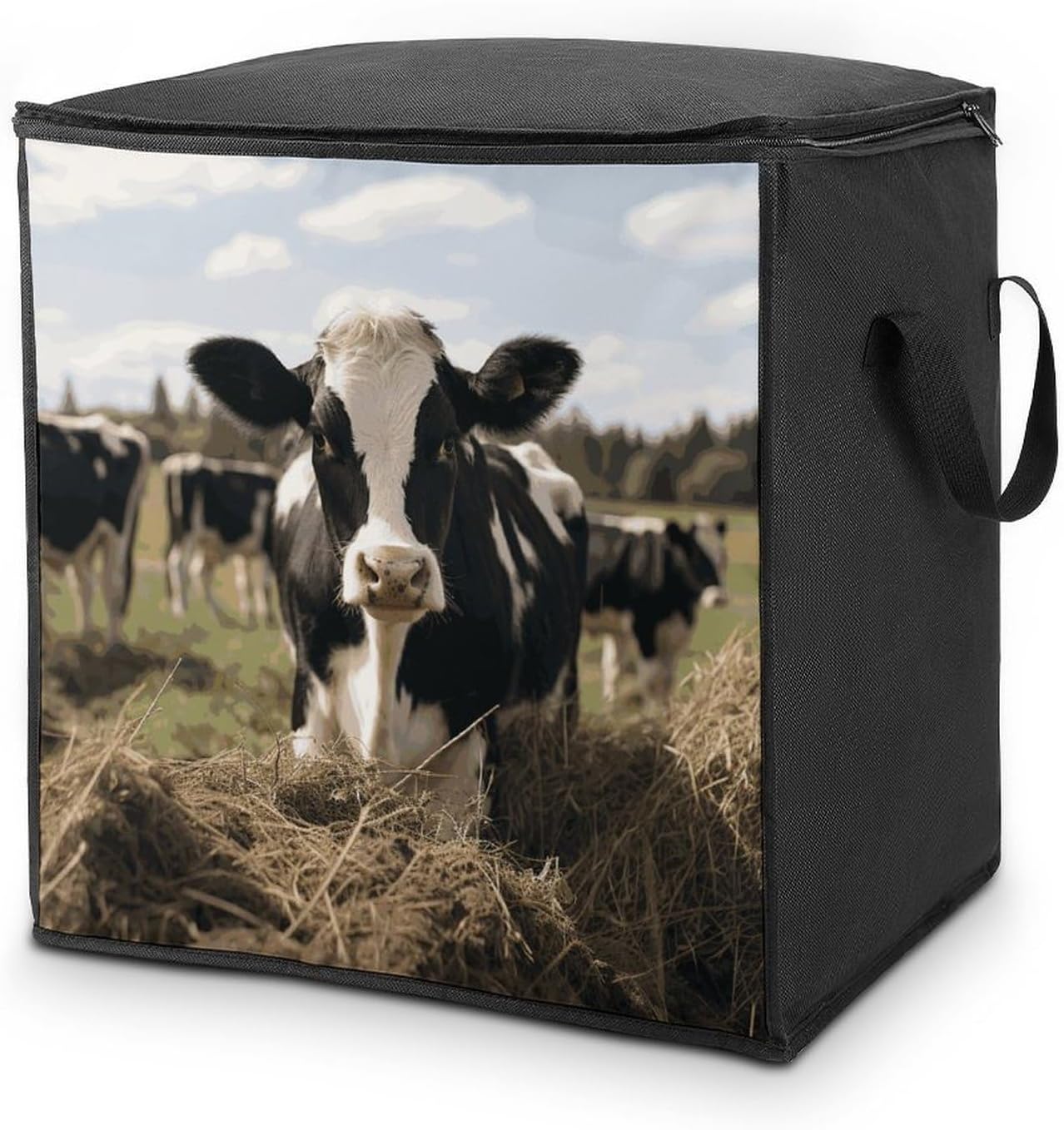 Portable Quilt Storage Bag,Cute Cows Printed Foldable Wardrobe Storage Box Foldable Storage Bag with Lids And Handle Large Clothing Storage Bag for Comforters Clothes Blankets Pillows