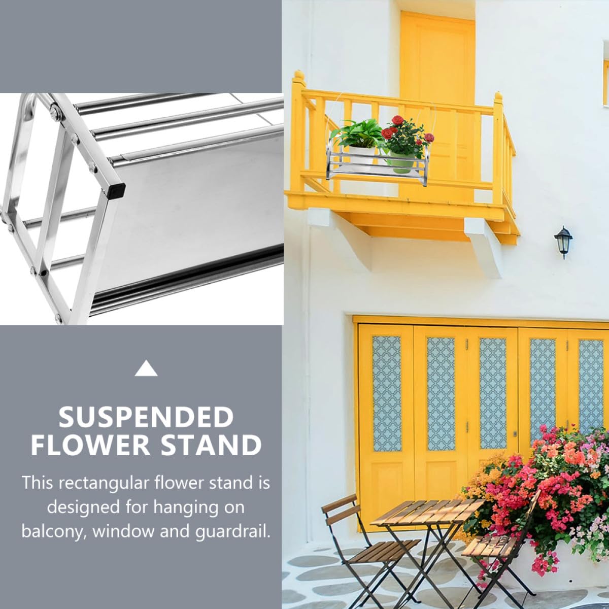 Veemoon Verstellbarer Blumentopfhalter aus Edelstahl 50cm Balkongeländer Pflanzenständer Hängendes Terrassenregal für Garten und Fensterbank
