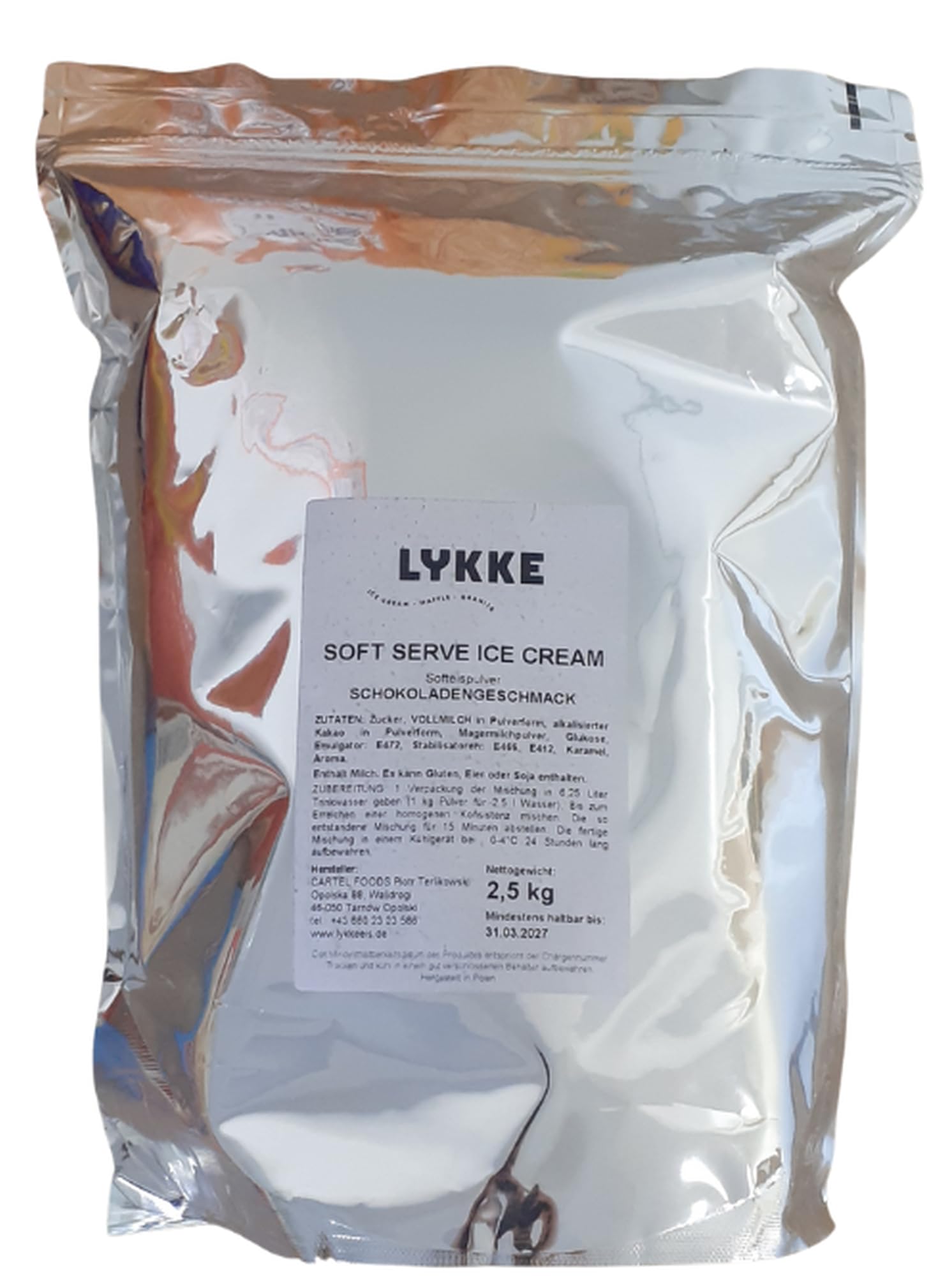 Softeispulver Schokolade 2,5kg | 7-9 Liter fertige Mischung | Eis Pulver für Softeismaschine - cremiges Softeis für Zuhause & Gastronomie - Eispulver mit Schokoladengeschmack