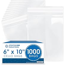 6" X 10" Self-Sealing Cellophane Bags 1000 Count Clear | Resealable Cello Bags for Cards, Photos, Cookies, Retail Packaging - Spartan Industrial