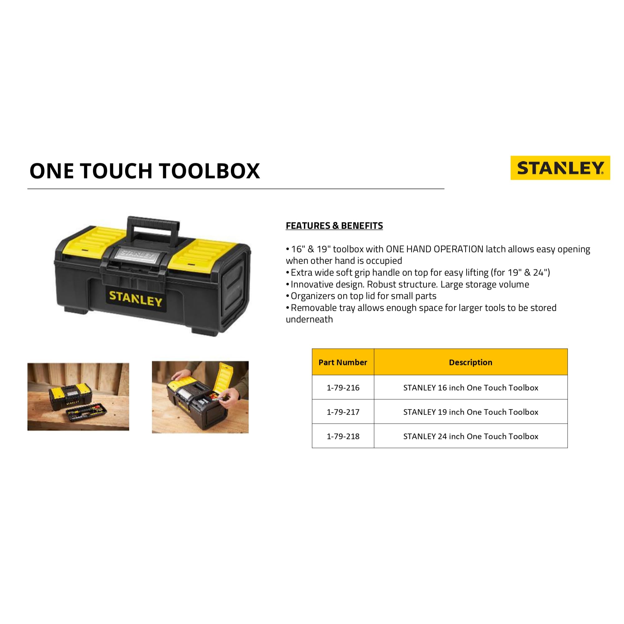 STANLEY Deep Toolbox Storage with 1 Touch Latch, 2 Lid Organisers