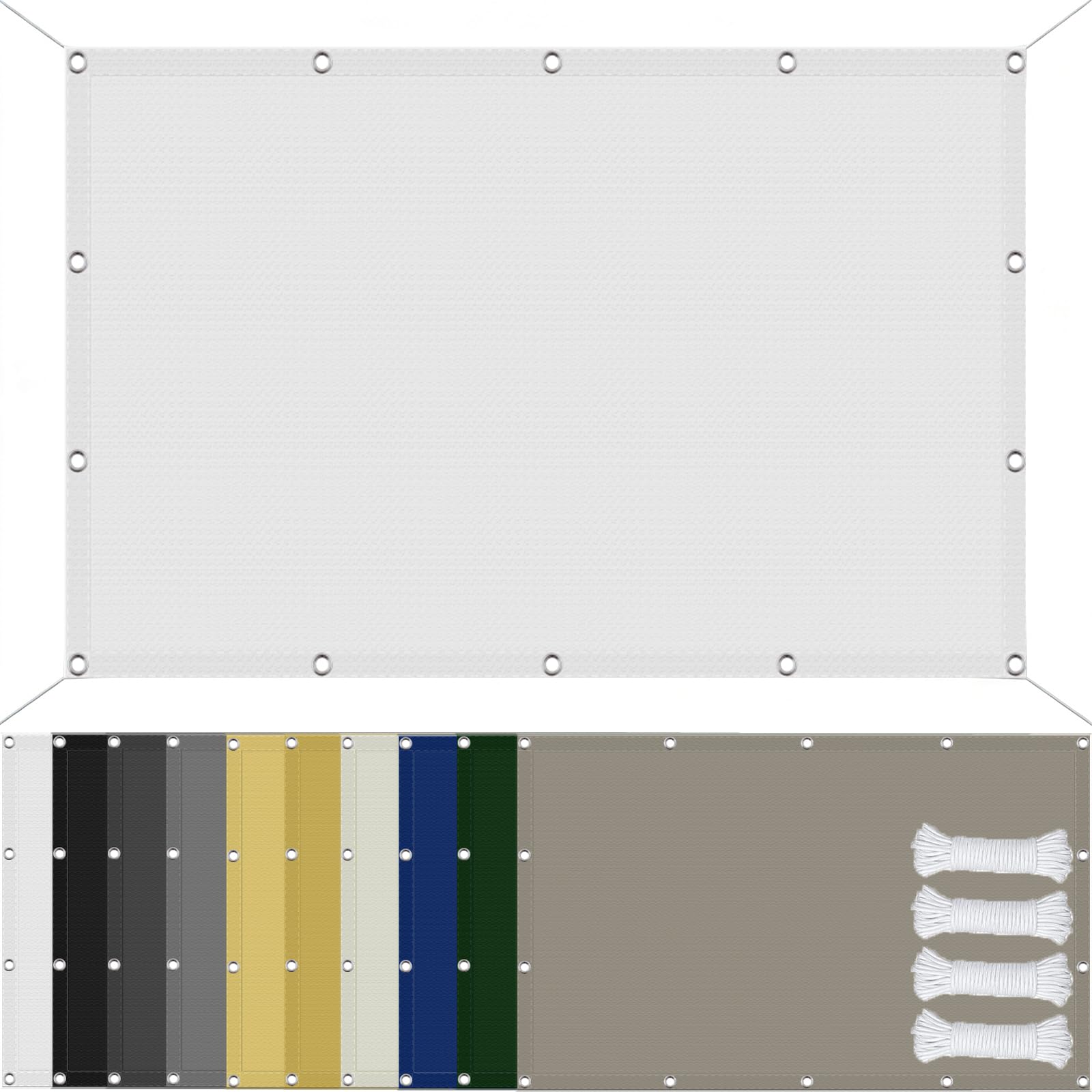 Voile ombrage polyester anti-déchirure 6x10m blanc étanche et haute densité