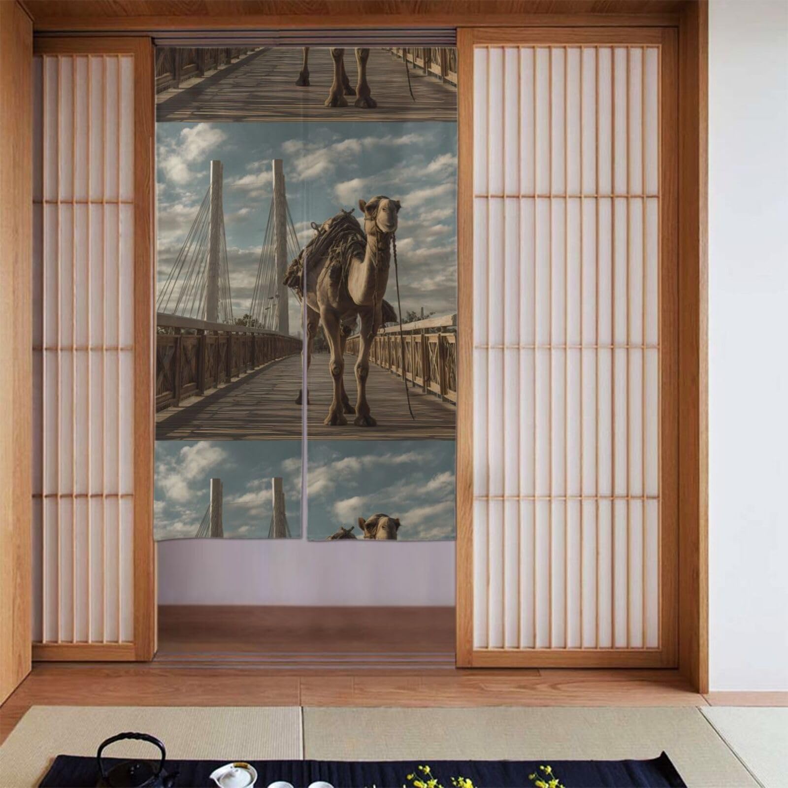 Cortina de puerta divisoria de 86x142 cm estilo media cubierta con patrón de camello
