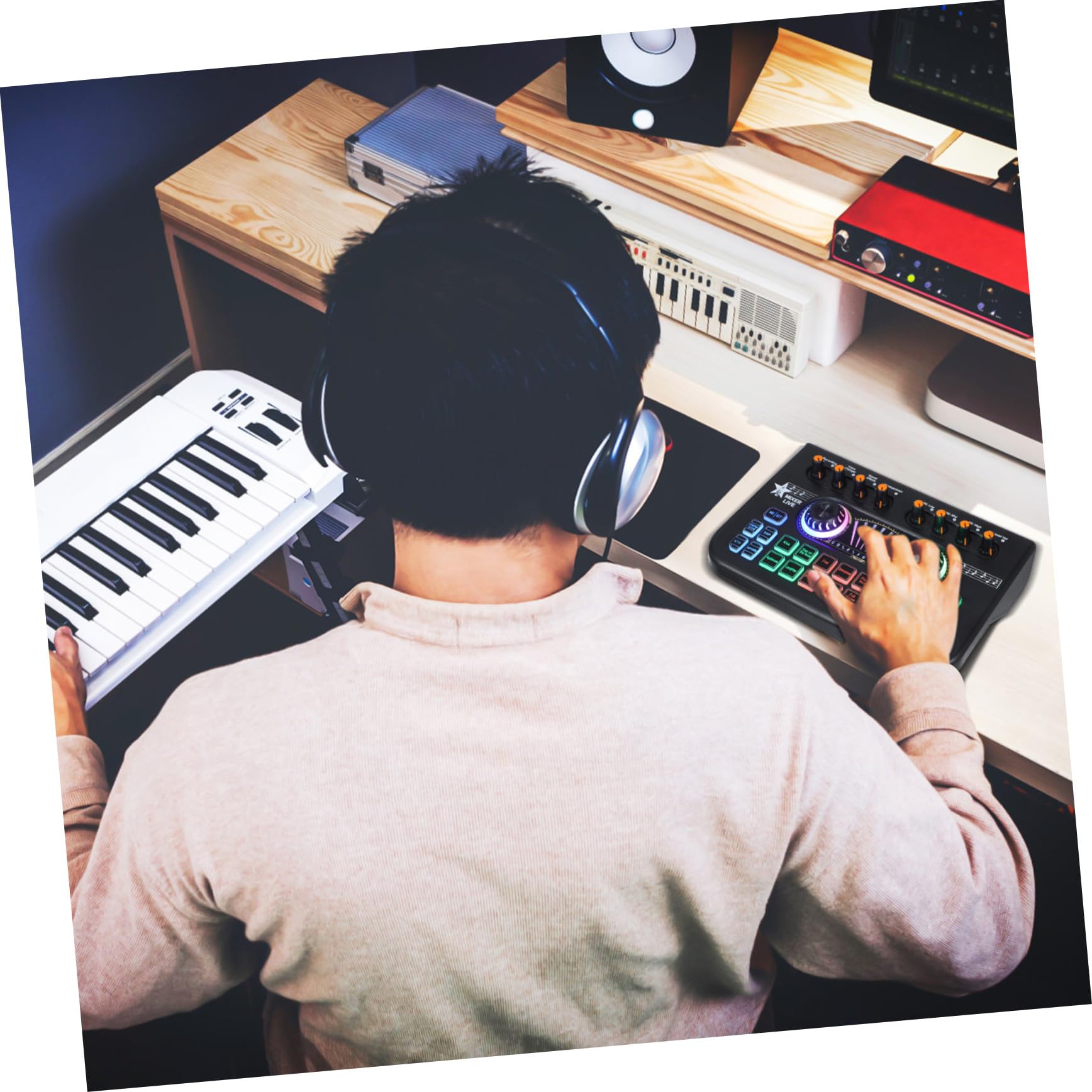 Abaodam Professionelles Podcast Mikrofon Satz mit Live Soundkarte und Voice Changer Metall und Kunststoff Echtzeit Audioüberwachung für Gaming und Dj Streaming