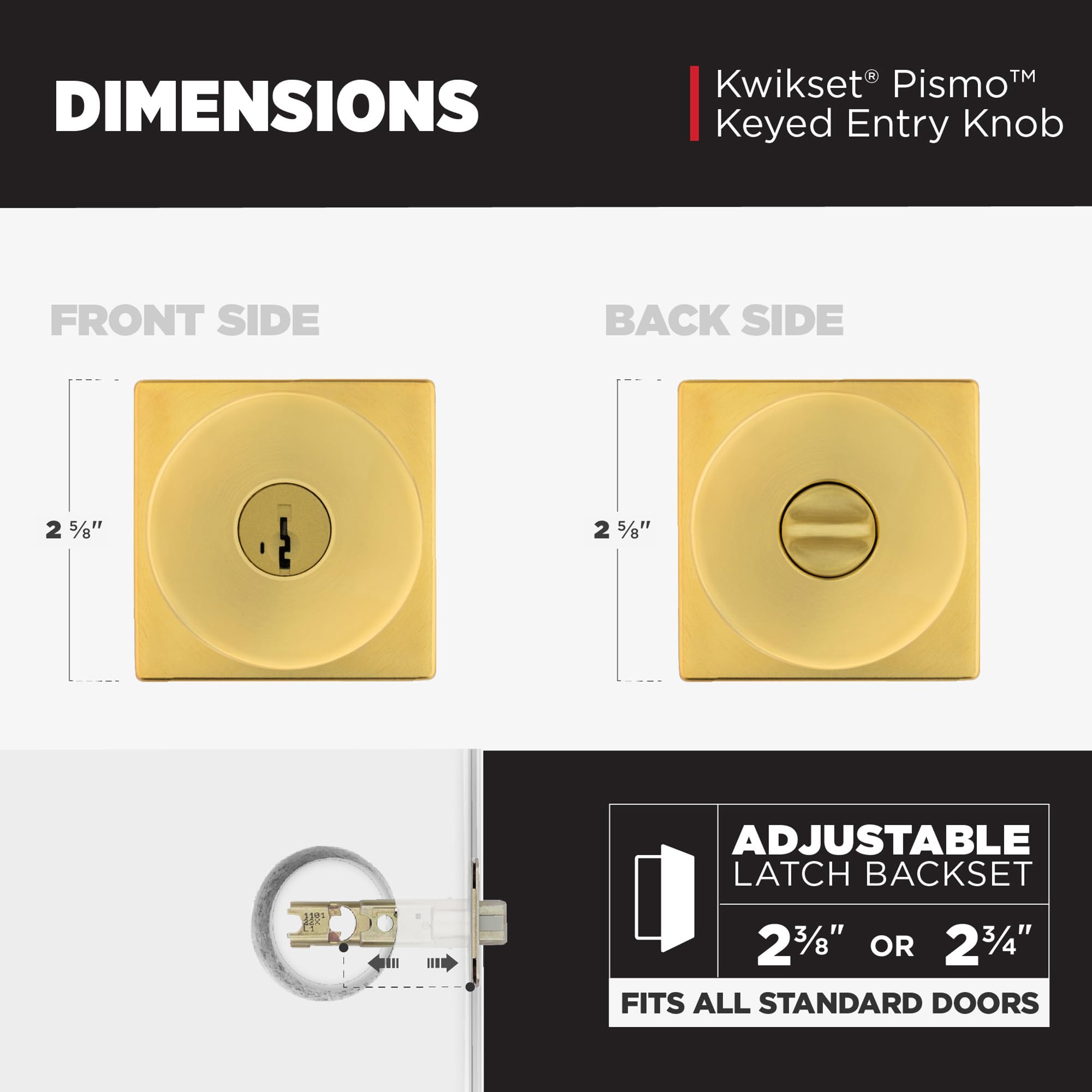 Kwikset Pismo - Pomelli per porta d'ingresso con serratura e chiave, maniglia a chiave sicura esterna, ingresso anteriore e camera da letto, in ottone satinato, resistente all'aggancio