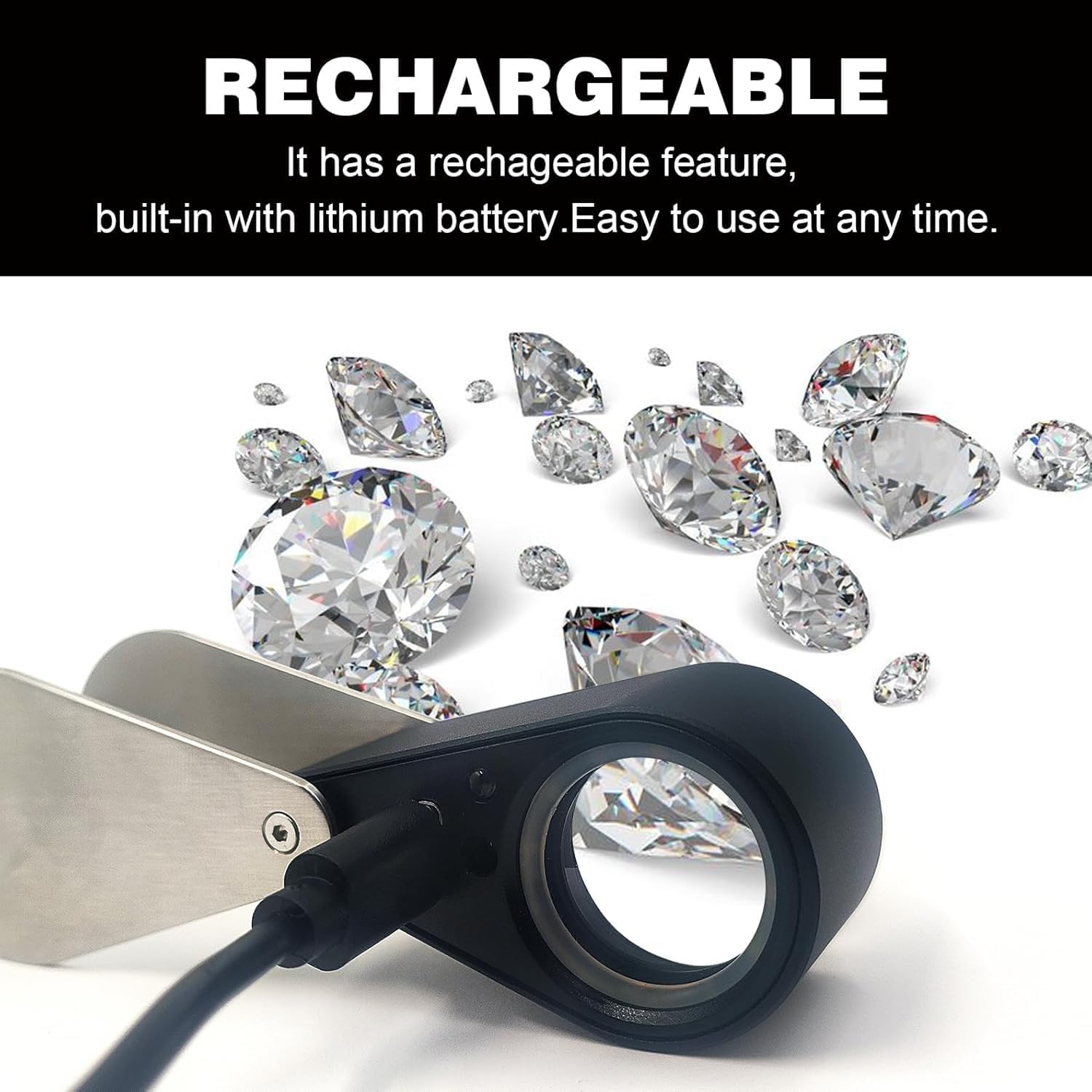 Rechargeable 30x Jewelers loupe with Light and Four Types of Light, 22mm Triplet Lens Pocket Foldable