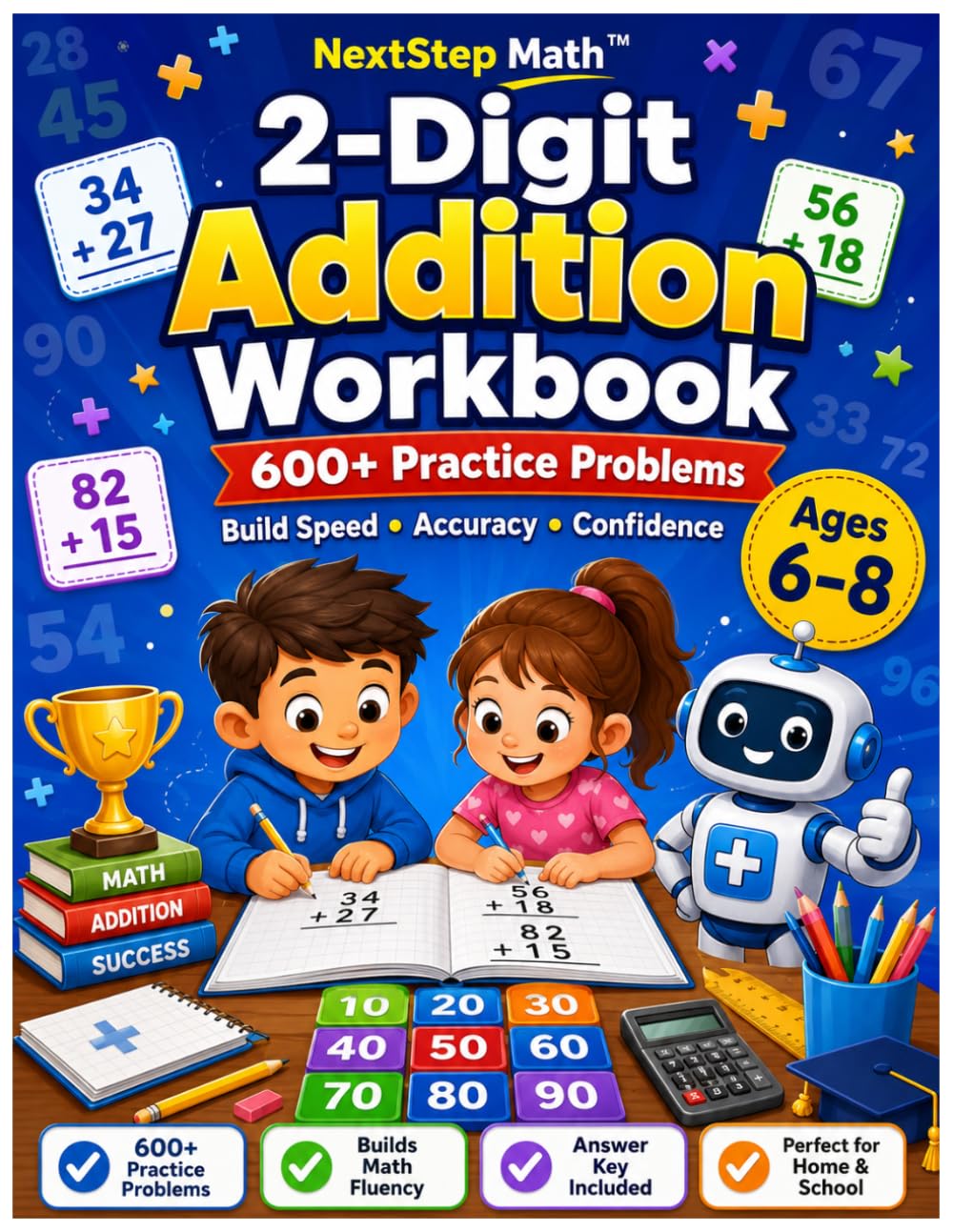 2-Digit Addition Workbook: Practice Workbook for Kids Ages 6–8 | Build Math Fluency with 600+ Addition Problems (NextStep Math™ | Math Facts Mastery Series)
