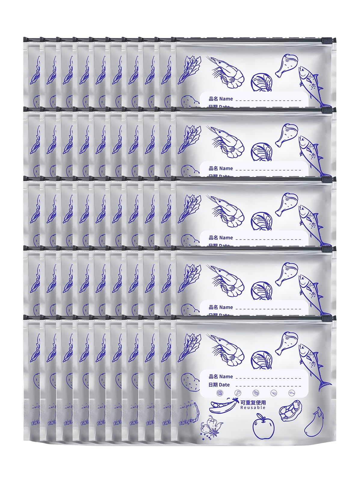 Beyrf Silver 50Pcs Aluminum Foil Slider Storage Bags, Reusable Airtight Food Saver Pouches, Leakproof & Odor-Proof Freezer Bags For Meat, Vegetables, Snacks, Meal Prep - M Pack