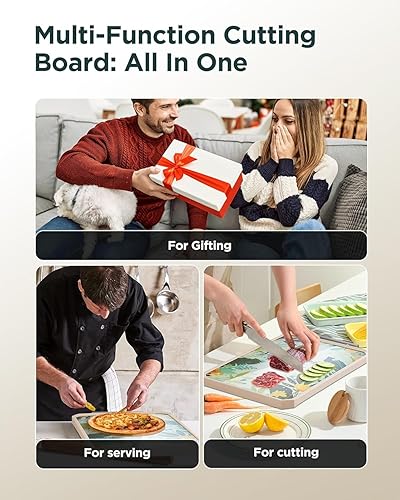 Miniatura 7 de Tabla de cortar de vidrio, tablas de cortar de vidrio templado de doble cara para cocina para cortar carne, verduras, frutas, queso, no tóxica,