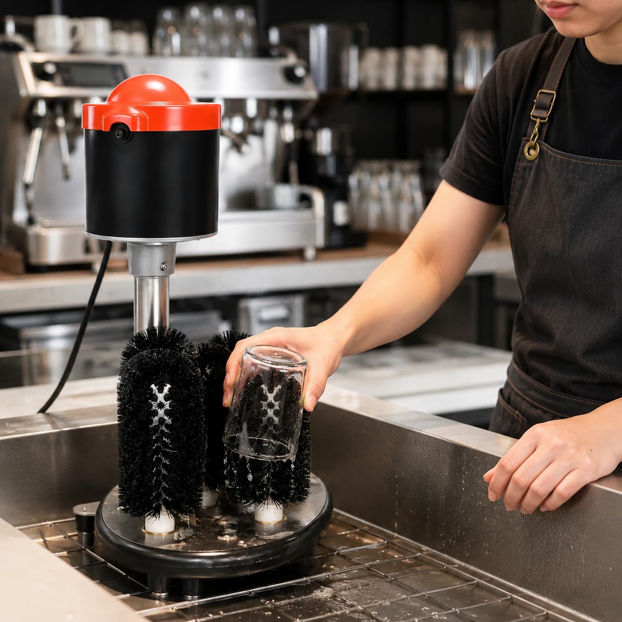 Lavadora eléctrica de vidrio, máquina de 5 cepillos para limpiar copas de vino y tazas de cerveza, 1200 tazas por hora, ideal para bares y cafeterías