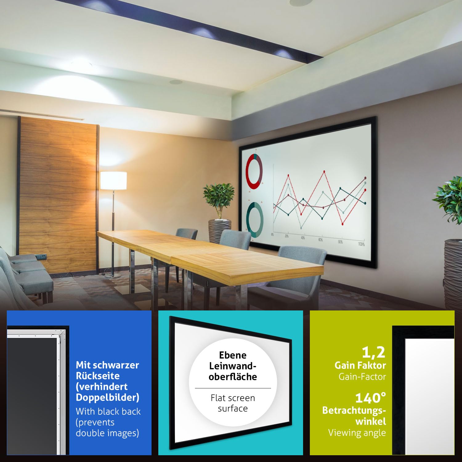 ESMART Professional MIRALE Pantalla Fija, Ancho Tot. 215 cm, Tela: acústica | Área de proyección 203 × 114 cm, formato 16:9, tela acústica transparente para altavoces ocultos, tensión permanente