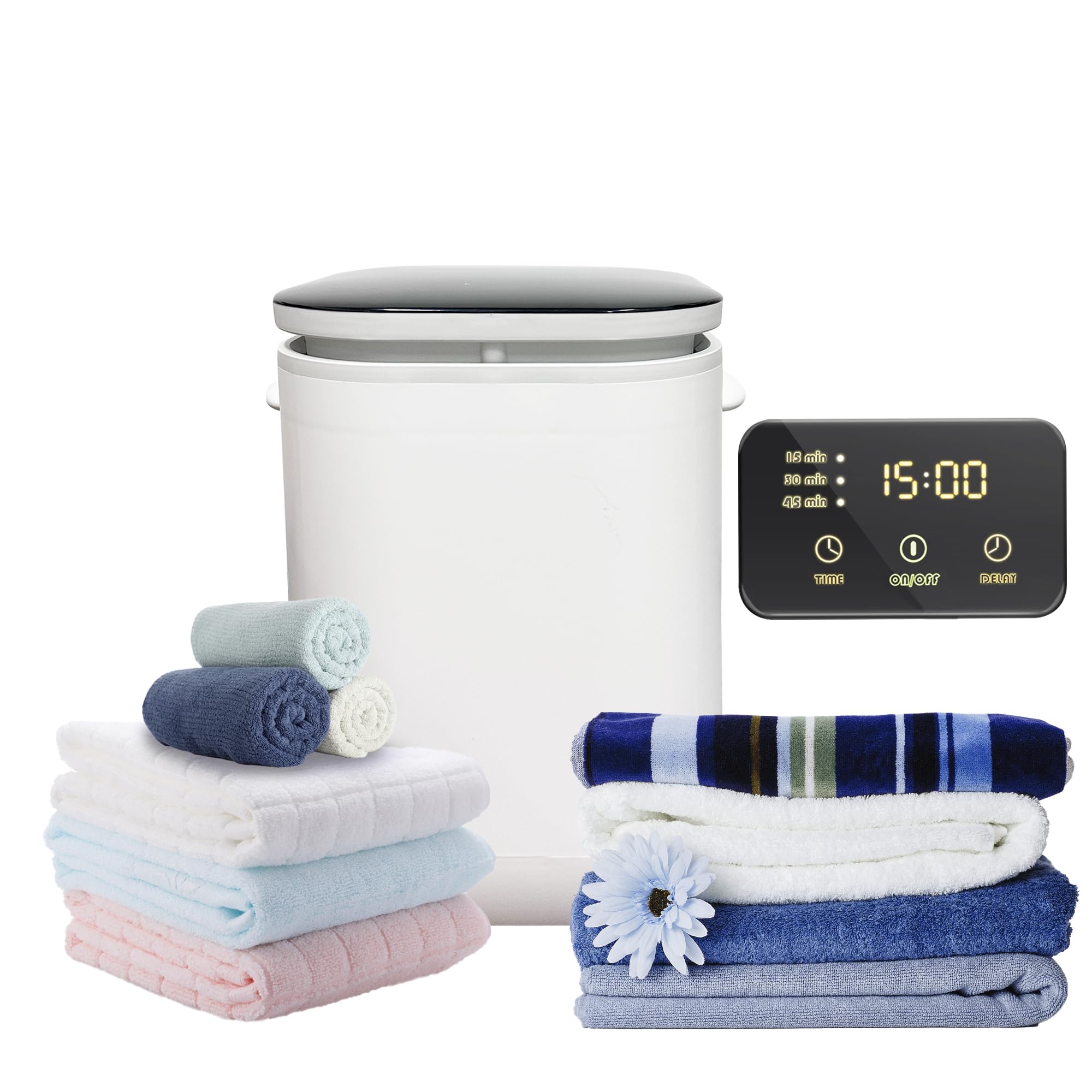 Amazon.com: DHXCOMFOR Towel Warmer Bucket, 40L Large Luxury Towel Warmers  Heat Time 15/30/45 Min 12-Hour Delay Timer Portable Bathrobe Blanket Heater  with LED Display for Spa Bathroom Home Hotel : Home u0026