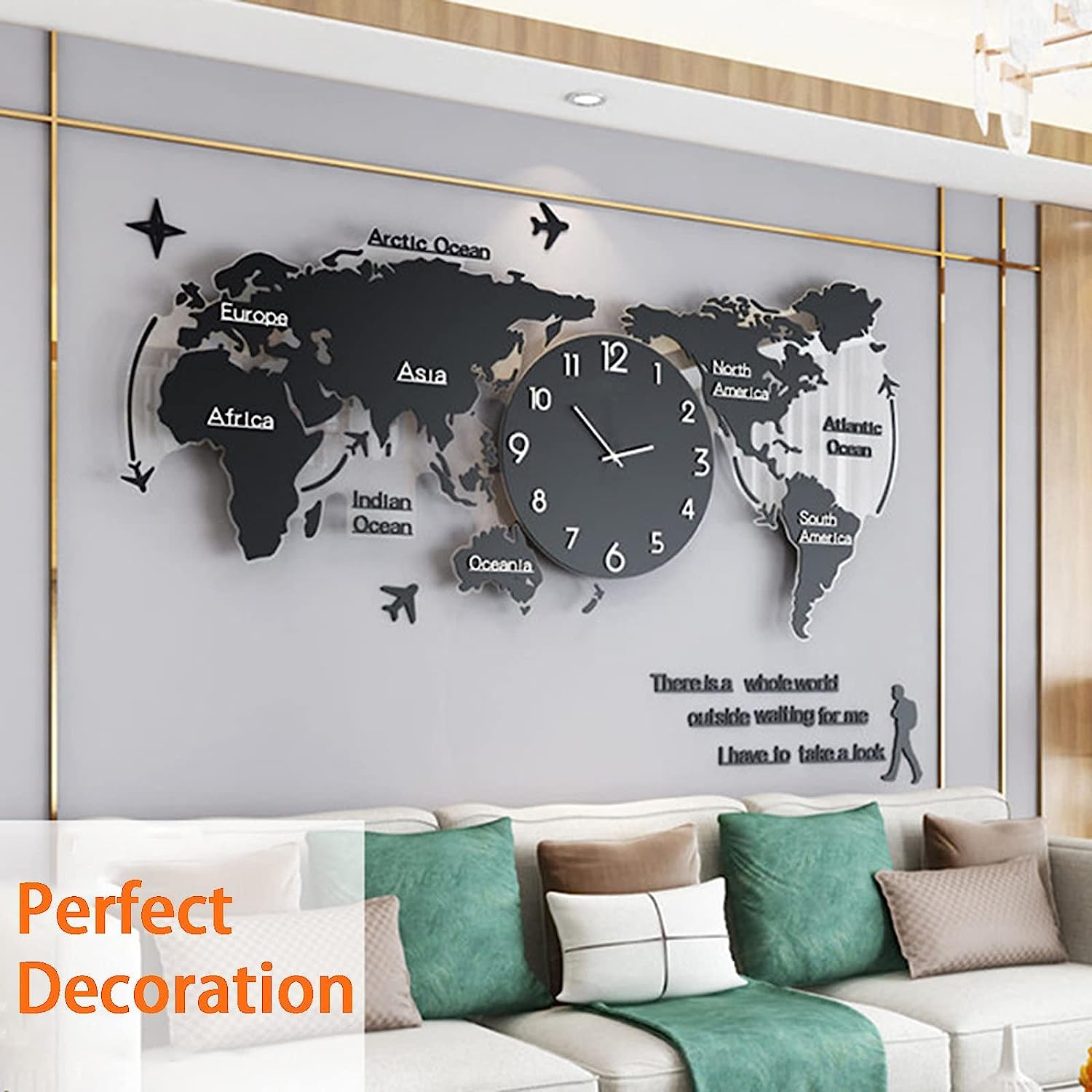 Amazon.co.jp: WJW 掛け時計 世界地図 大きい、3D壁掛け時計、世界地図