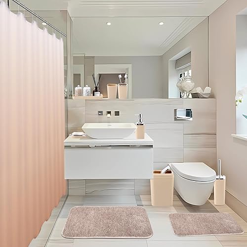 Miniatura 8 de XLHOMO Juego de accesorios de baño, juego de baño con cortina de ducha y alfombras, alfombras de baño antideslizantes súper absorbentes, cortina de