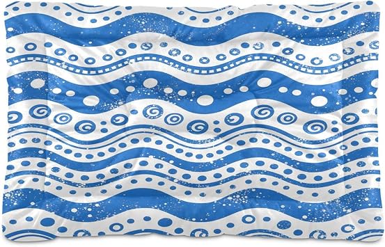 Blue Waves Dots Dog Beds Crate Pad Washable Pet Mat for Dogs Cats, Non-Slip Travel Bed Pad, Indoor Outdoor Kennel Pad 24x18in