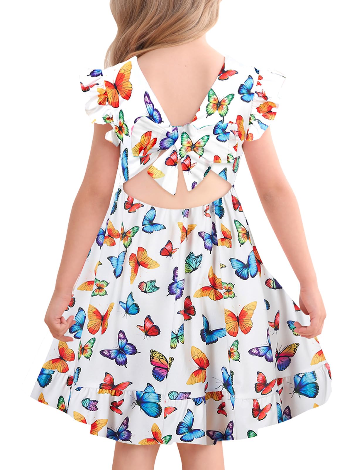Yousie Toddler Little Girl Dress Ruffle Tie Back Backless Summer Sundress Party Dresses
