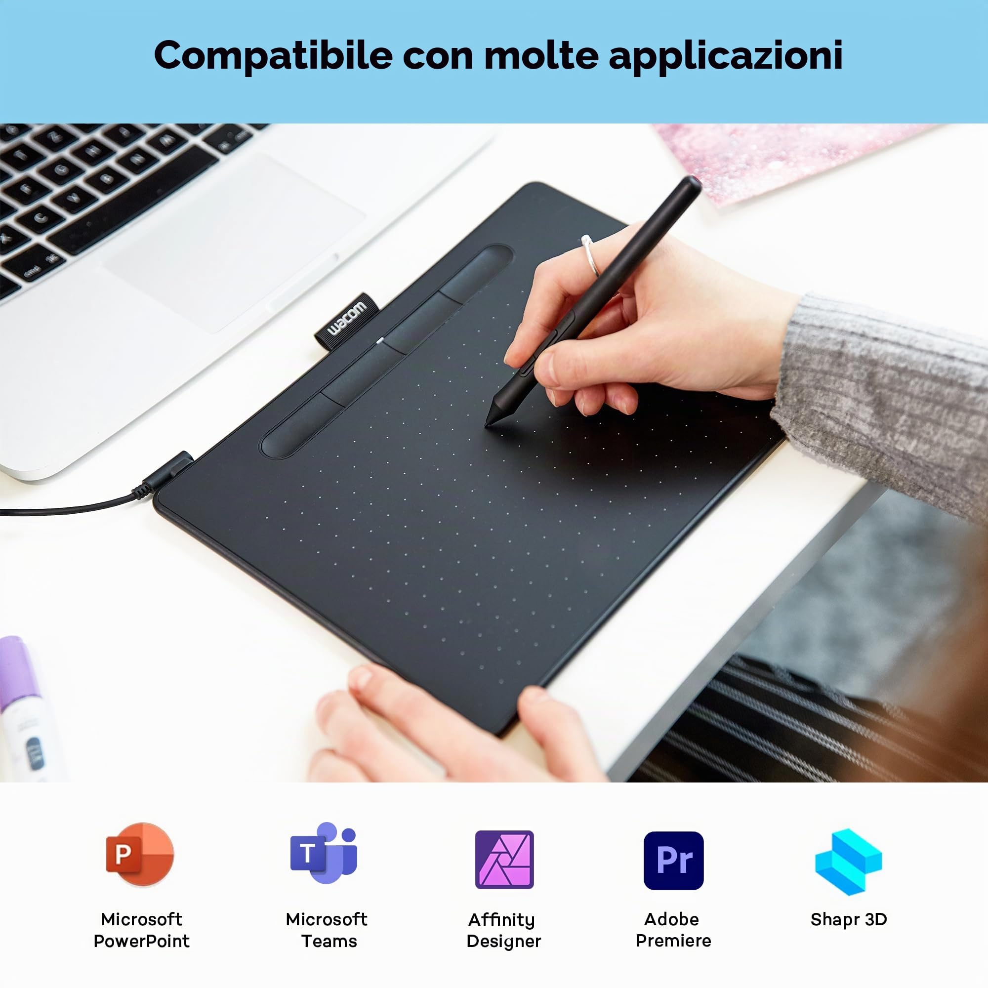 Wacom Intuos Medium Tavoletta Grafica – Tablet con Penna per Dipingere, Disegnare ed Editare Foto con penna sensibile alla pressione, Adatta per l’Home Office e l’E-Learning, Nero