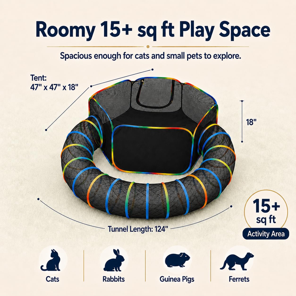 Recintos para gatos arcoíris al aire libre, casa exterior para gatos de interior, incluye tienda de campaña portátil, túnel circular para gatos, gatitos y animales pequeños, dentro de bolsa