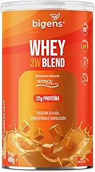 Whey Protein 3W Blen, Isolado, Concentrado e Hidrolisado, com Colágeno VERISOL®, 450g, Sabor Doce de Leite, Bigens