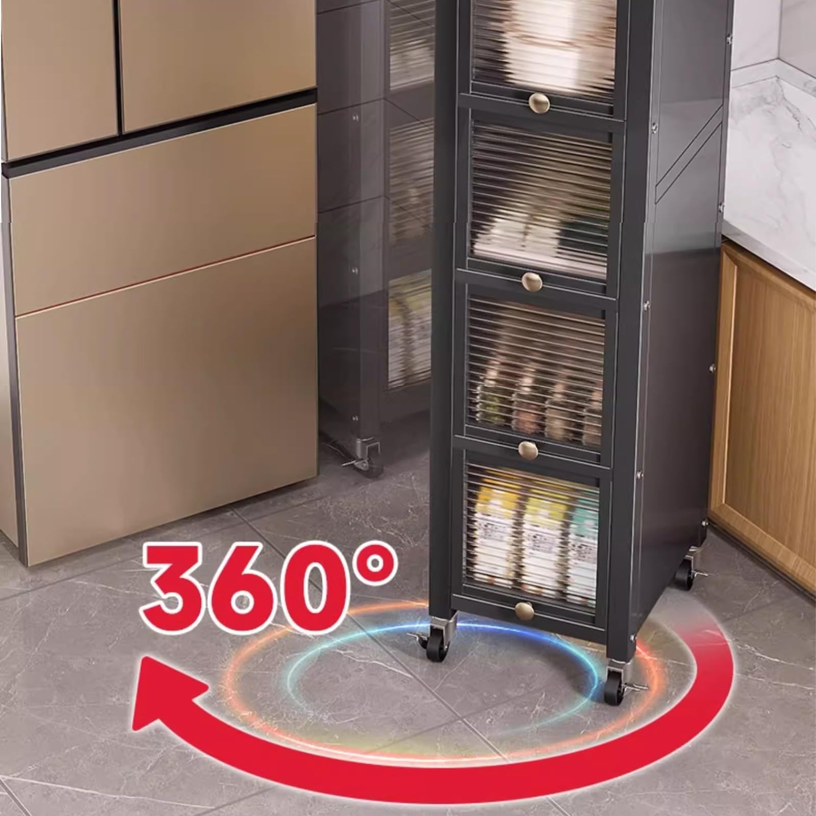 Generisch 70 Zoll hoher, schmaler Küchenschrank auf Rollen – freistehendes, weißes Modell mit transparenter Tür für Küche, Esszimmer oder Wohnzimmer – platzsparende Aufbewahrungslösung (25 cm Breite)