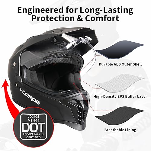 Miniatura 6 de VCOROS Casco de motocicleta de aventura VS-908 ATV Dirt Bike Off Road Motocross casco de cara completa para adultos aprobado por DOT