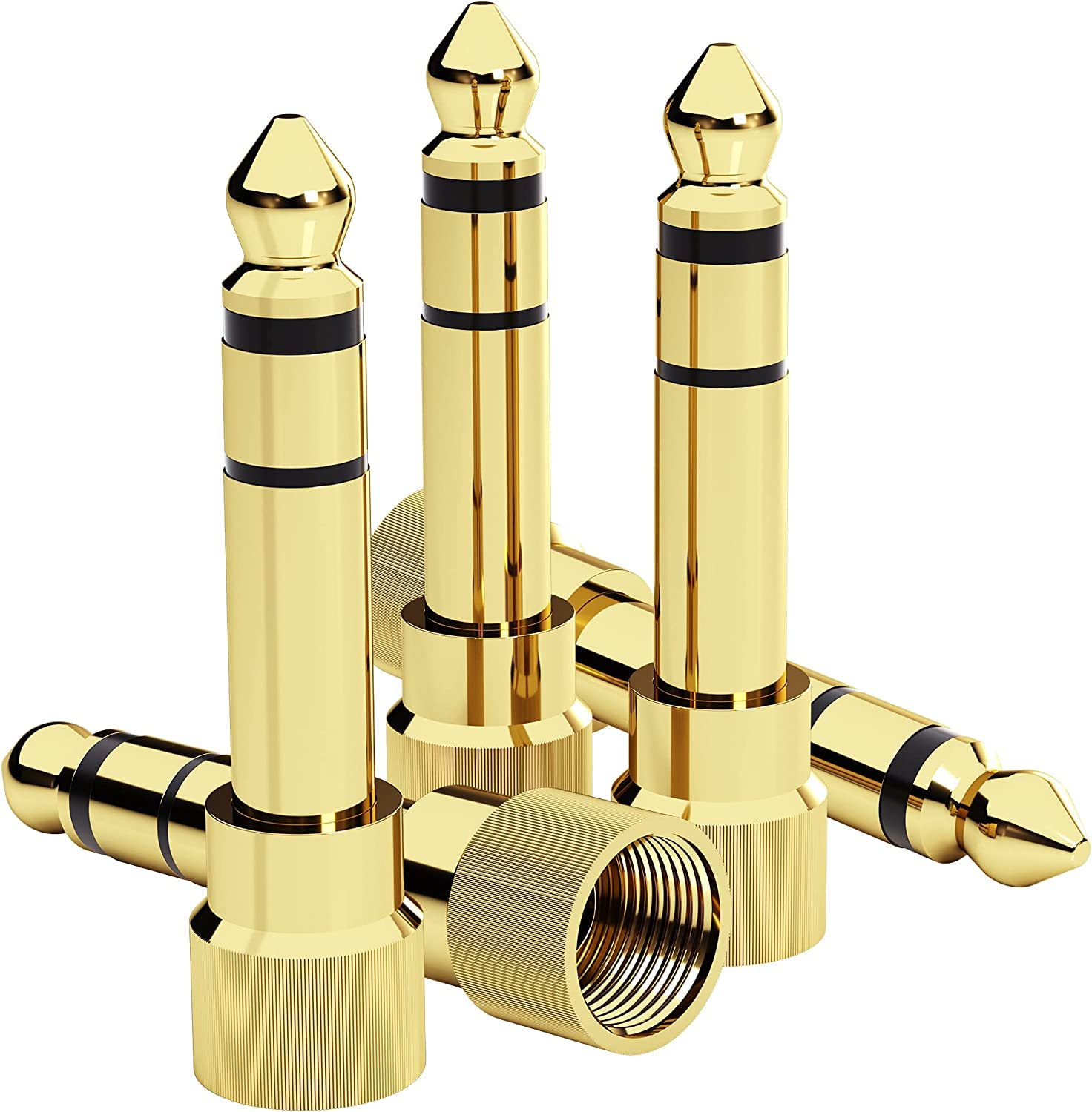 bestune 8 adaptadores de auriculares estéreo de 6,35 mm 1/4 macho a 3,5 mm hembra 1/8 hembra chapado en oro para altavoz, auriculares, guitarra, amplificador de piano digital