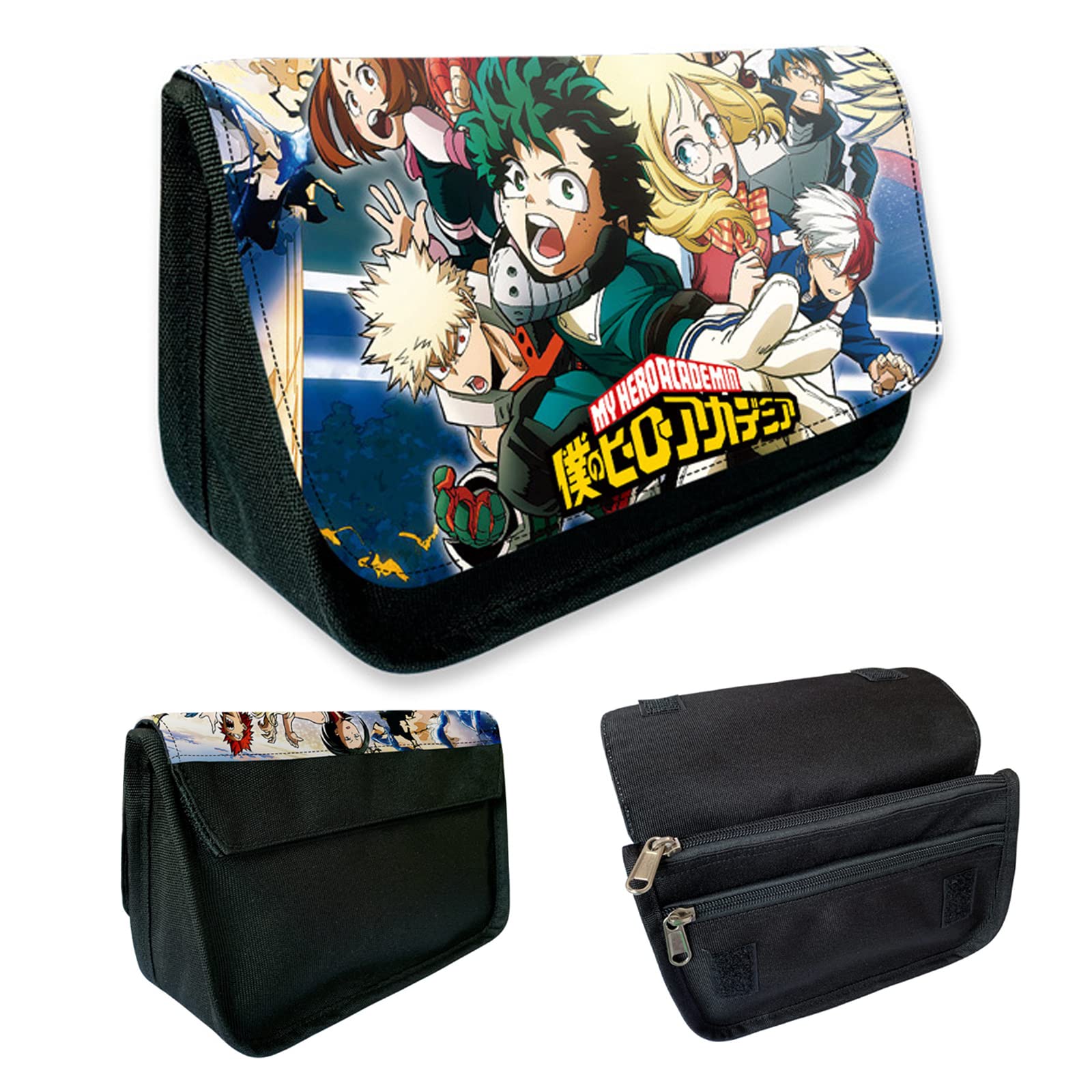 RHYII-My Hero Academia Midoriya Pencil Case Izuku Pencil Case Large Capacity with Compartments My Hero Academia Midoriya Izuku Office Supplies Waterproof School Stationery Storage Bag for Students,