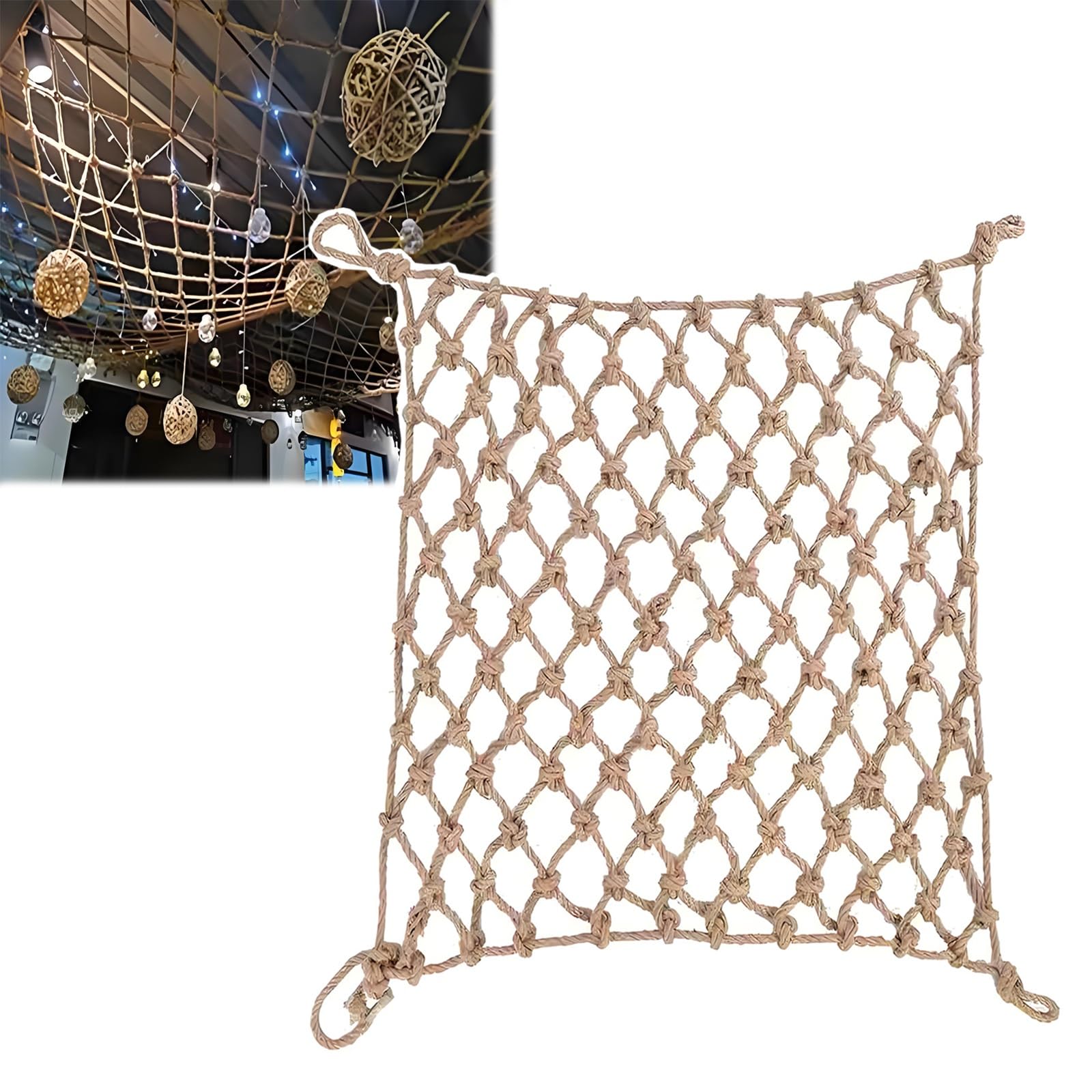 Lwjsocp Jute Hemp Climbing Cargo Net 13X33ft - Waterproof Swing Hammock Safety Fence, Tree House Railing Decoration, Easy Install For Corridors & Public Spaces