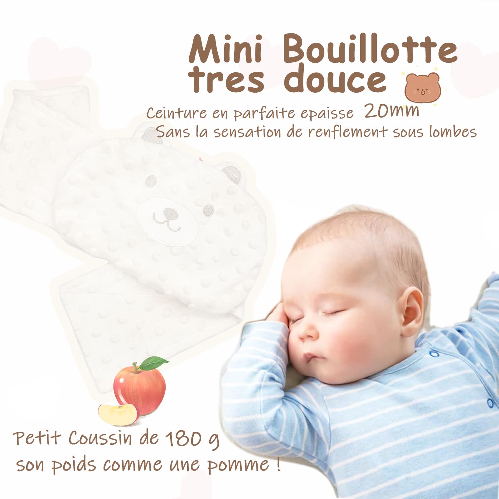 Bouillotte Bebe Anti Colique Ceinture Peluche Coussin Chauffant Micro Onde Rembourrage Naturel CE