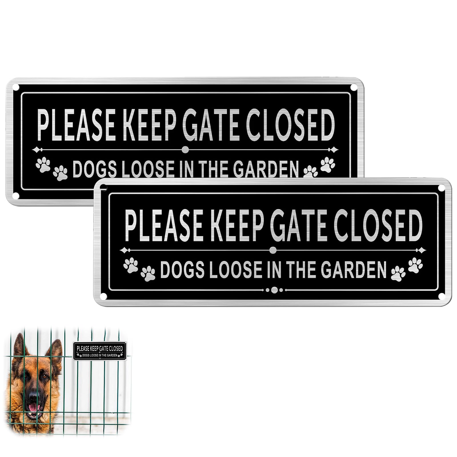 Please Close the Gate Sign Dog, Dog Signs for Gates 25 * 9CM Aluminum Brushed (2, Black) โ image 1