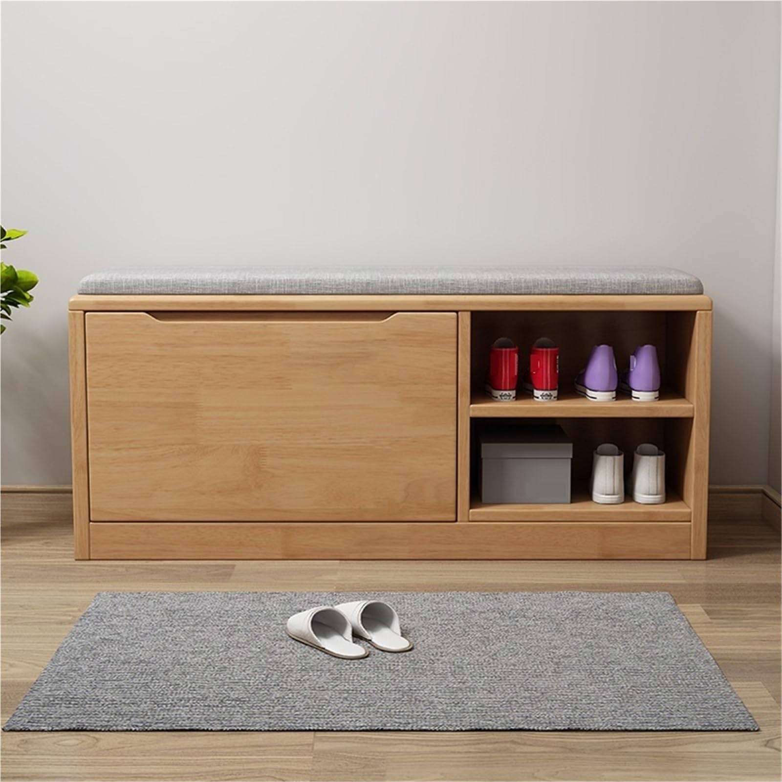 Banc à chaussures en bois avec organisateur de porte rabattable