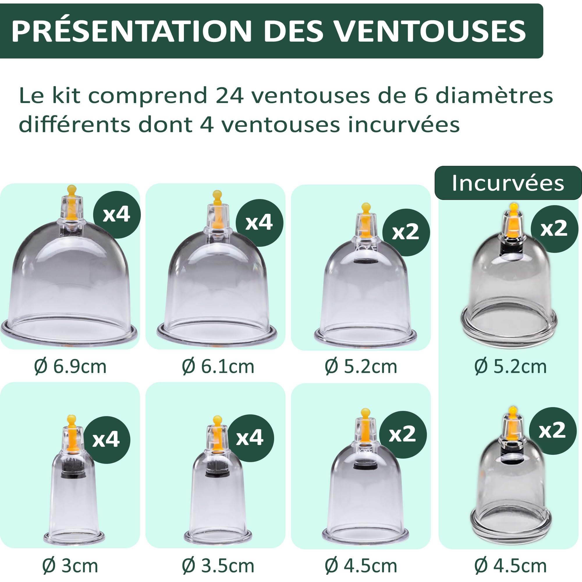 Uplife Kit de 24 Ventouses Thérapeutiques - Ventouse Massage Anti Cellulite Soulage Douleurs Fatigue - Ventouses Chinoises de Cupping Hijama Acupuncture