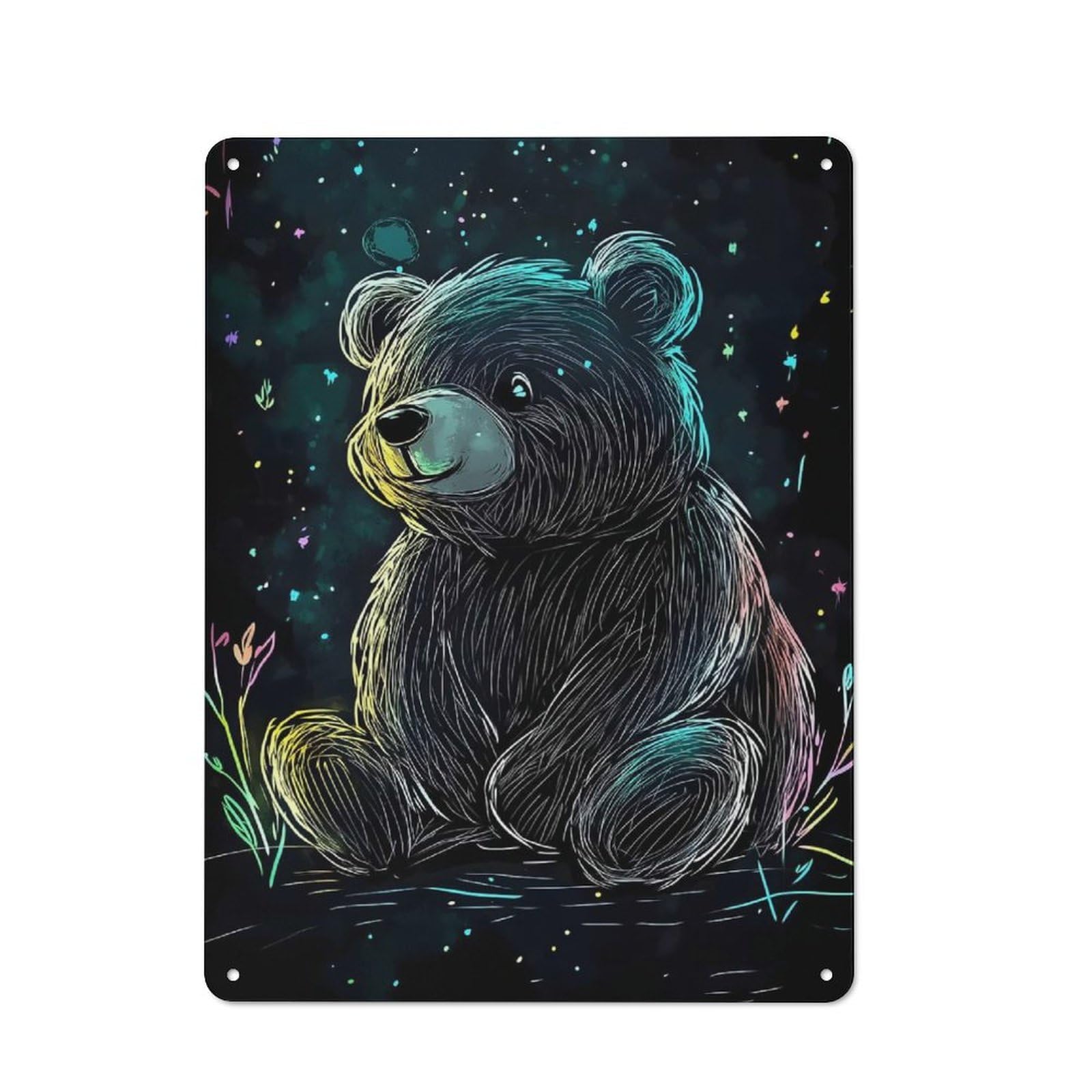 Junmoney Style-22 Neon Bear Illustration Retro Metal Sign 40X30cm, Retro Garage Wall Decor For Tool Room, Garage, Studio Or Home Bar
